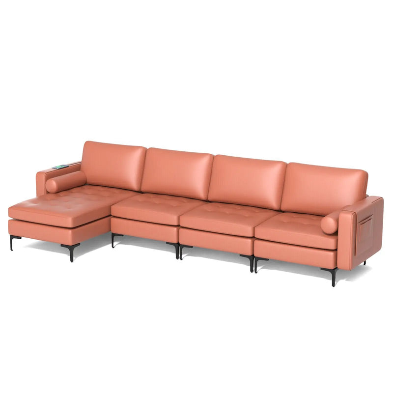 Modular L-shaped 4-Seat Sectional Sofa with Reversible Chaise and 2 USB Socket by DirectDeals