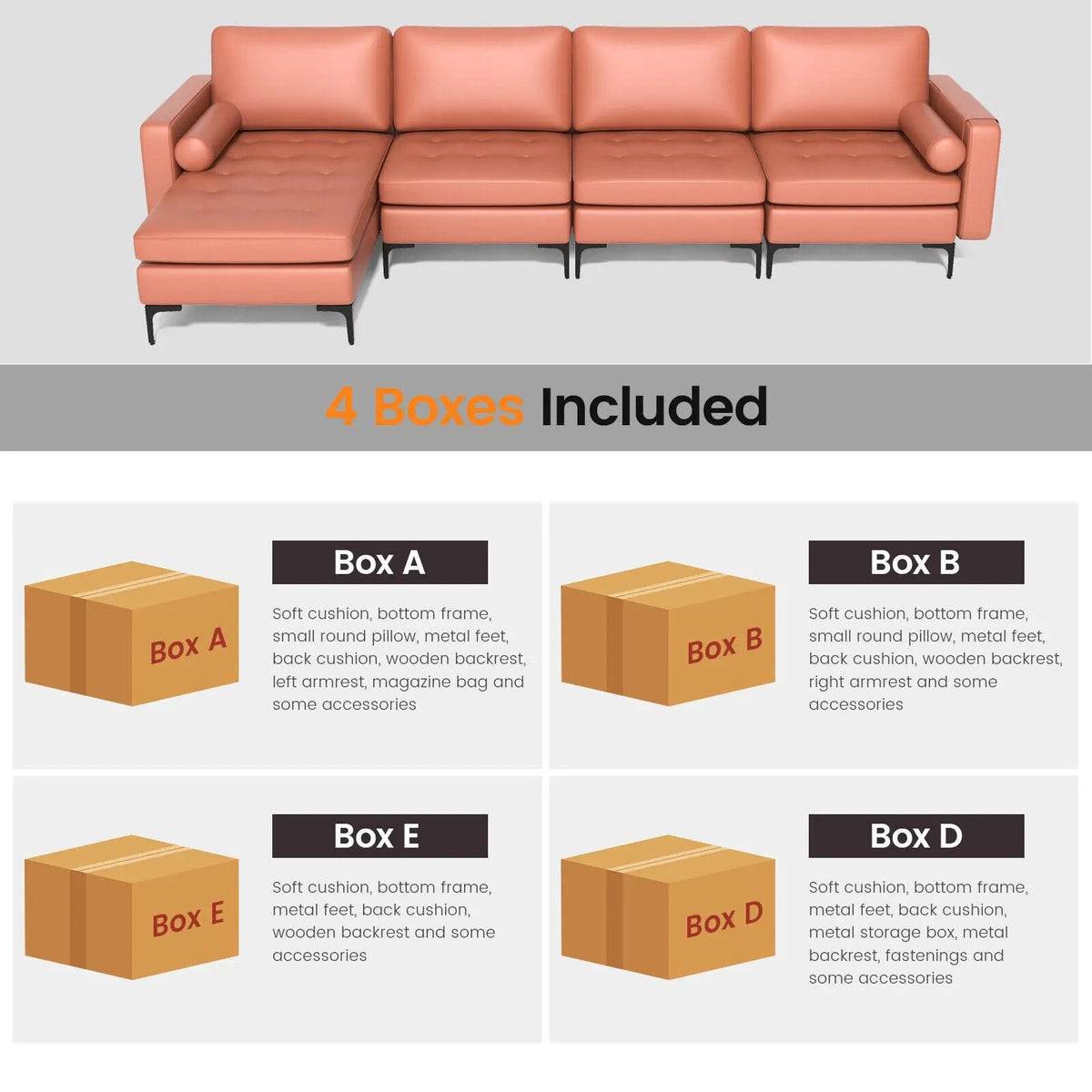 Modular L-shaped 4-Seat Sectional Sofa with Reversible Chaise and 2 USB Socket, photo 18 of 40