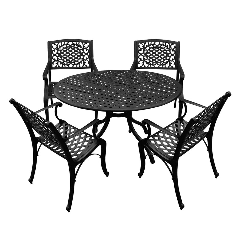 Outdoor Aluminum 5pc Round Black Patio Dining Set with Four Chairs by Sharicks
