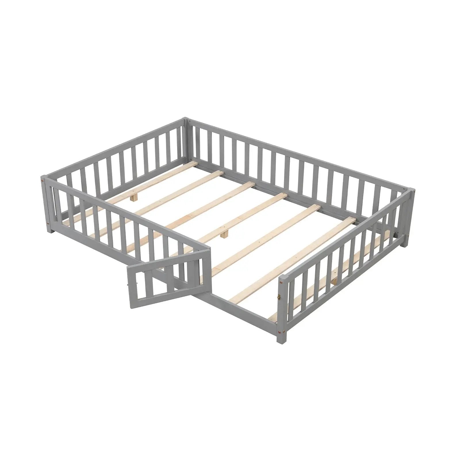 Montessori Bed Frame with Full-length Guardrails Safety Door and Latch by DirectDeals
