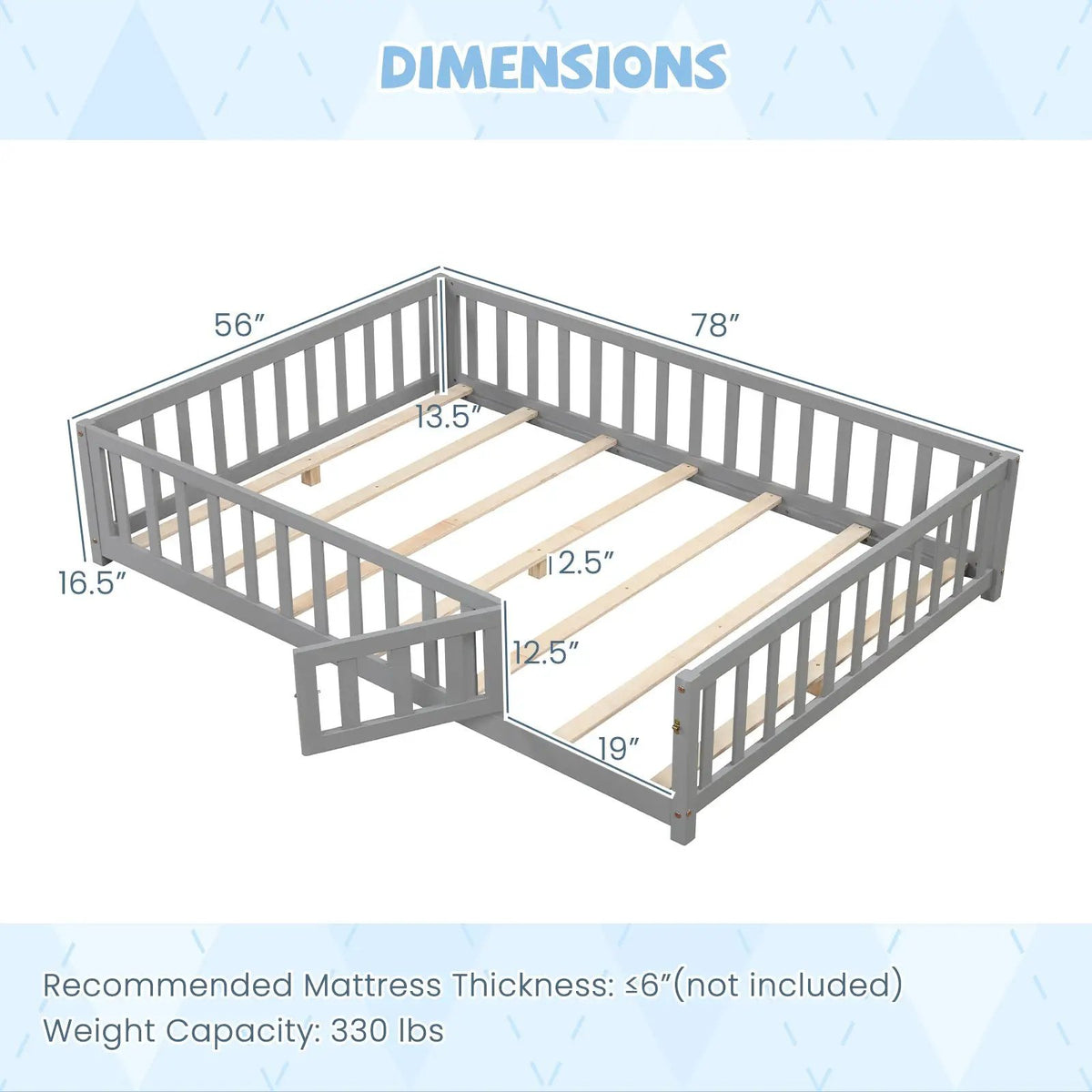 Montessori Bed Frame with Full-length Guardrails Safety Door and Latch, photo 4 of 10