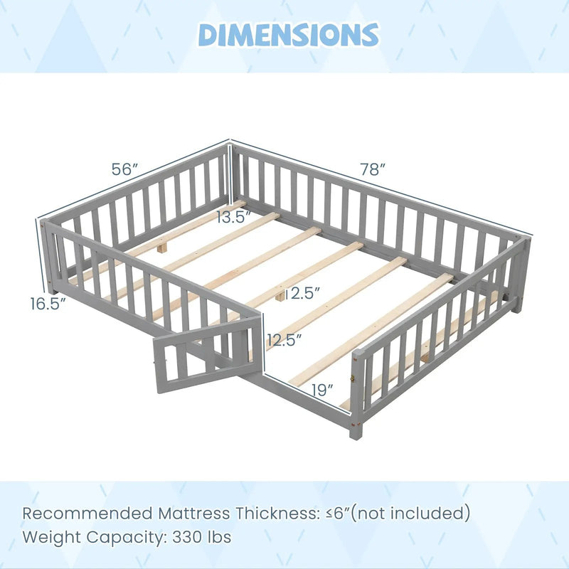 Montessori Bed Frame with Full-length Guardrails Safety Door and Latch by DirectDeals