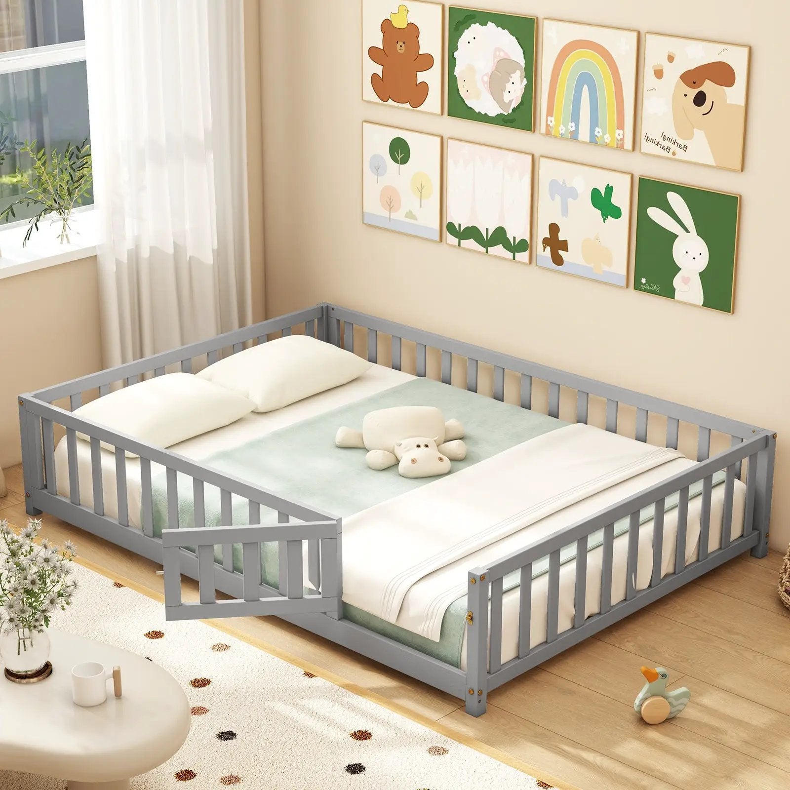 Montessori Bed Frame with Full-length Guardrails Safety Door and Latch by DirectDeals