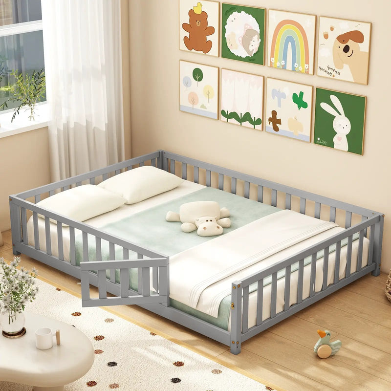 Montessori Bed Frame with Full-length Guardrails Safety Door and Latch by DirectDeals
