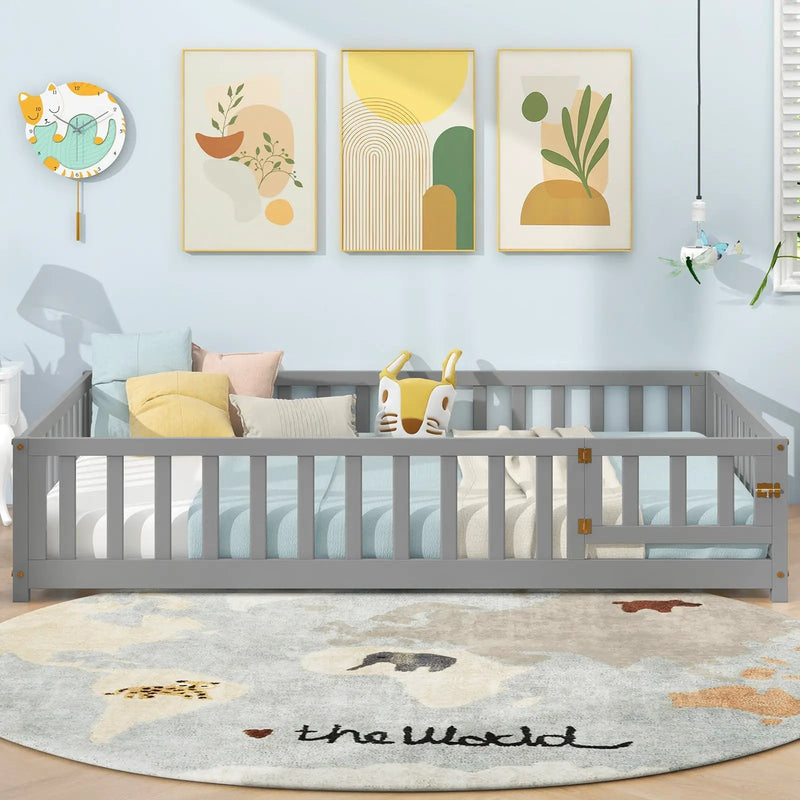 Montessori Bed Frame with Full-length Guardrails Safety Door and Latch by DirectDeals