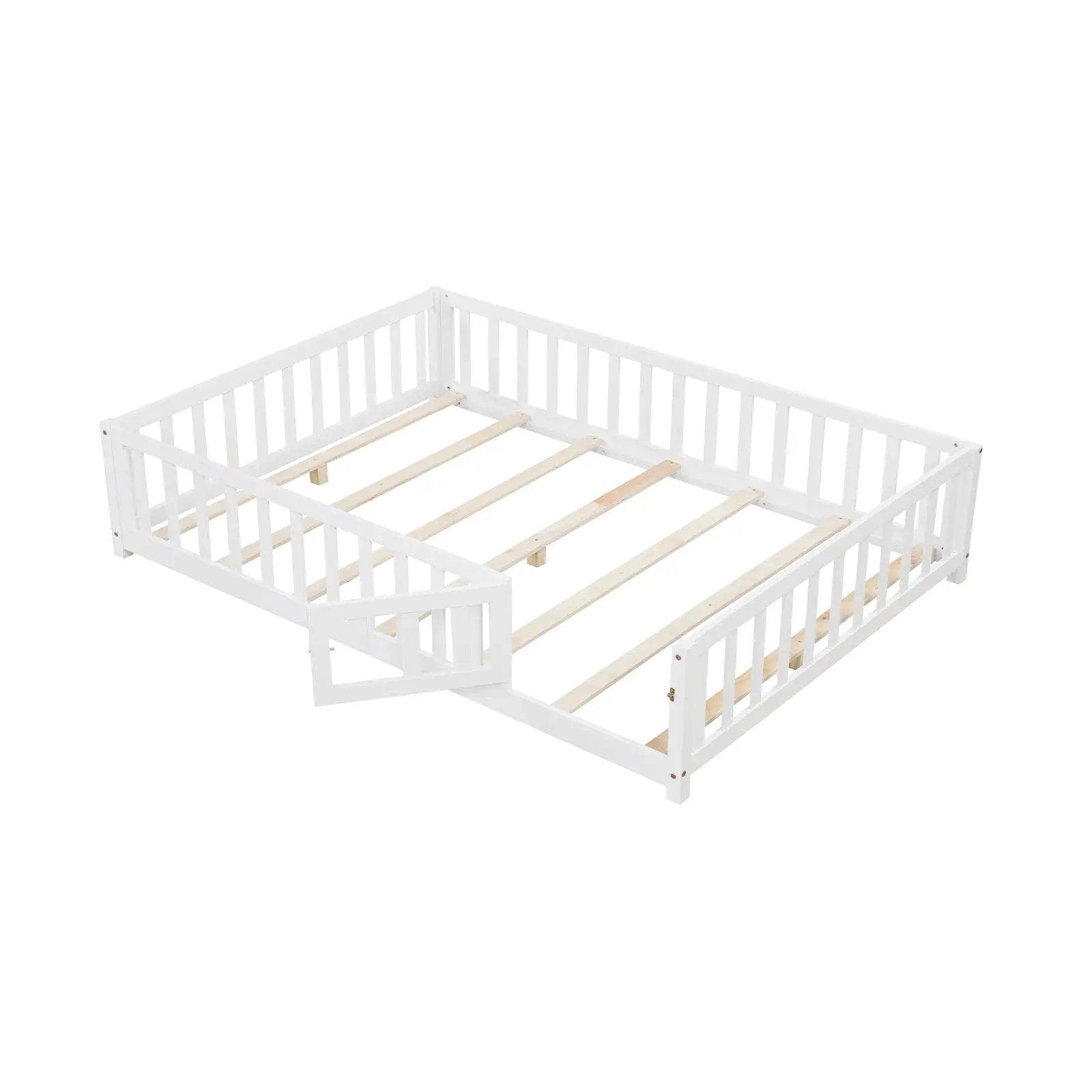 Montessori Bed Frame with Full-length Guardrails Safety Door and Latch by DirectDeals