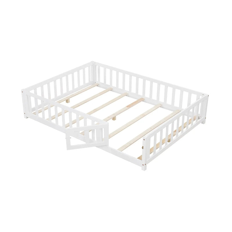 Montessori Bed Frame with Full-length Guardrails Safety Door and Latch by DirectDeals