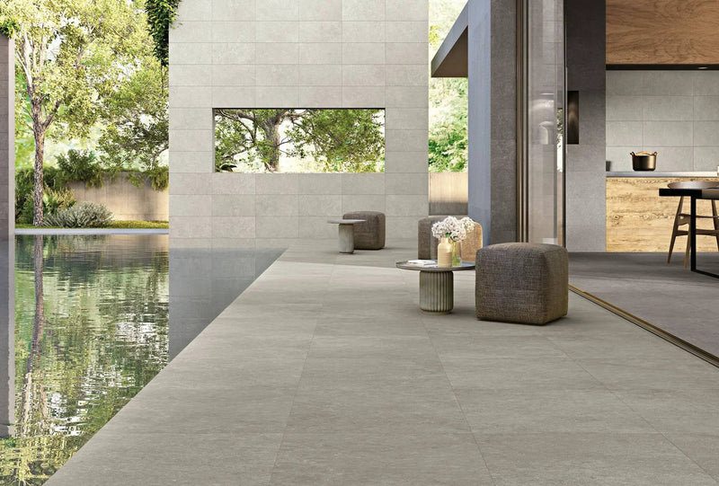 Frontier20 Ash Limestone Look Porcelain Pavers 24x24 by landmarkceramics