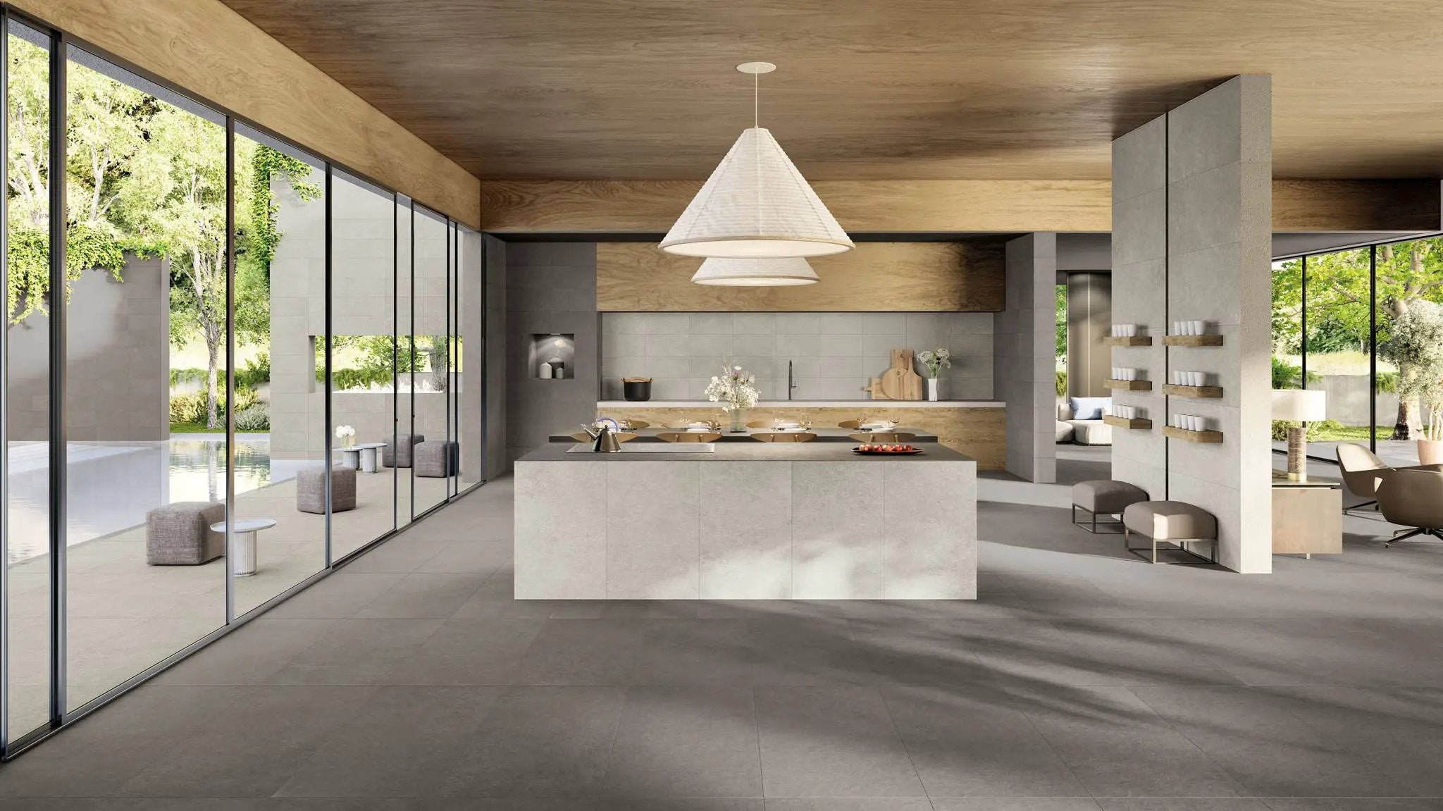 Mood Dark Limestone Look Porcelain Tiles 24x48 by landmarkceramics