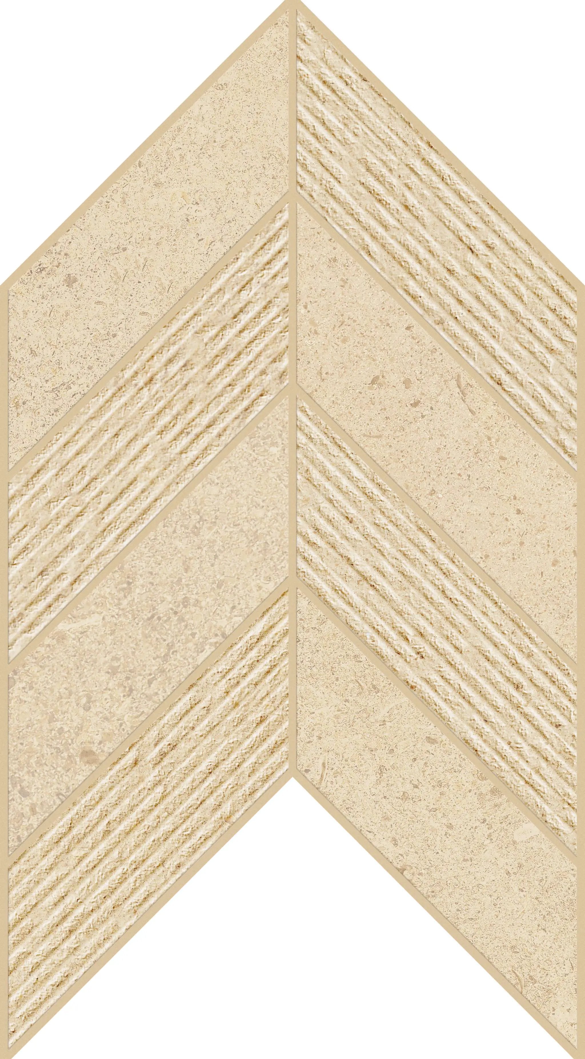 Mood Dune Mosaic Chevron 3d Limestone Look Porcelain Mosaics 7.44x10 by landmarkceramics