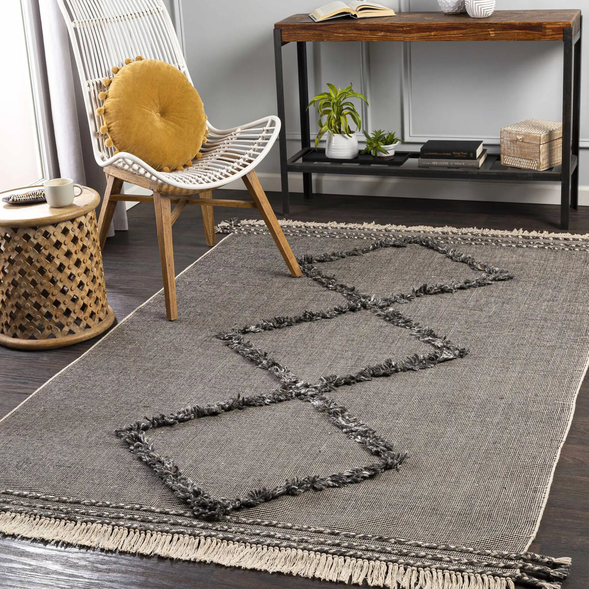Mossman Brown Diamond High-Low Rug - Clearance, installed in a room