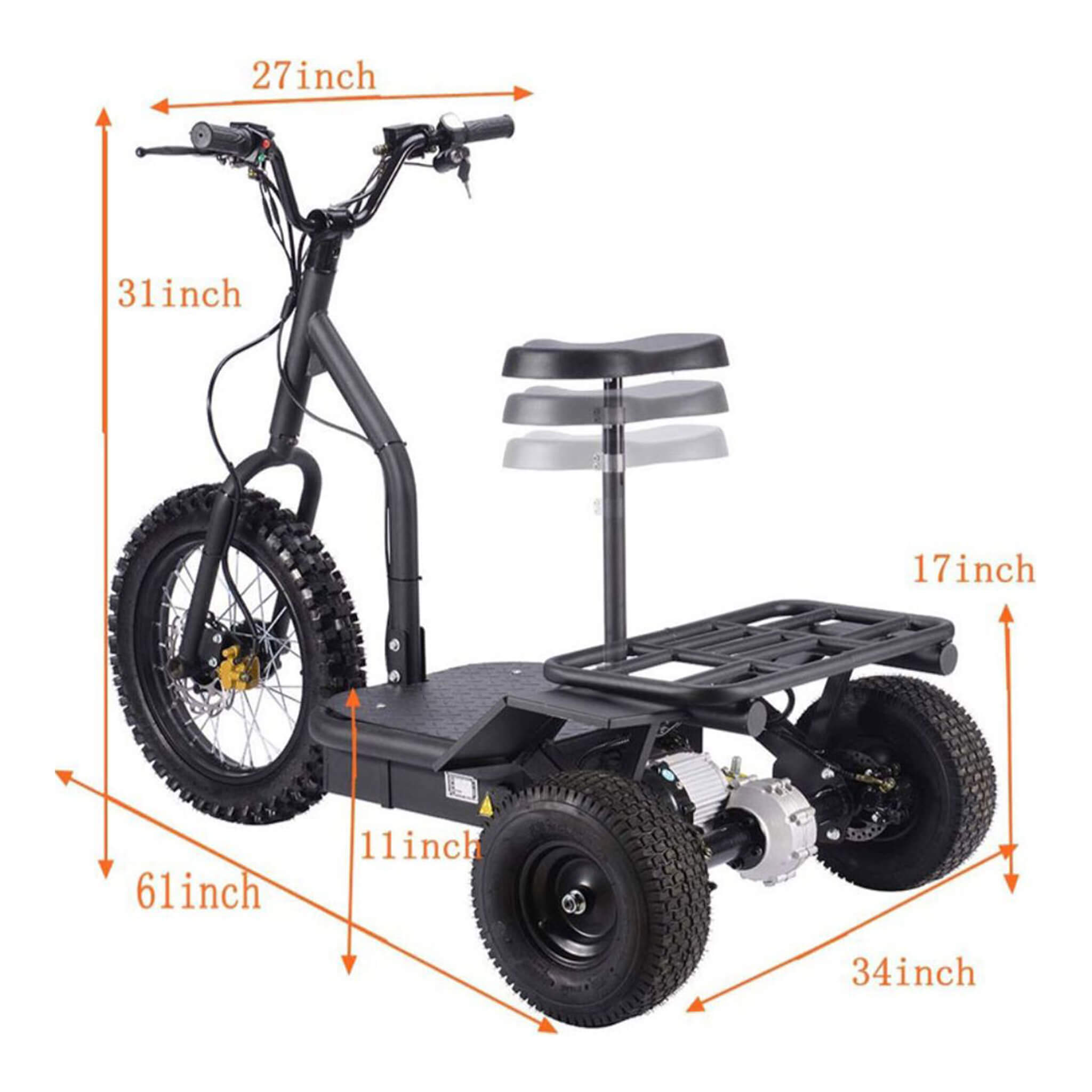 MotoTec 48V 1200W Electric Trike Three Wheel Scooter (SAK70549) by SAKSBY WHOLESALE