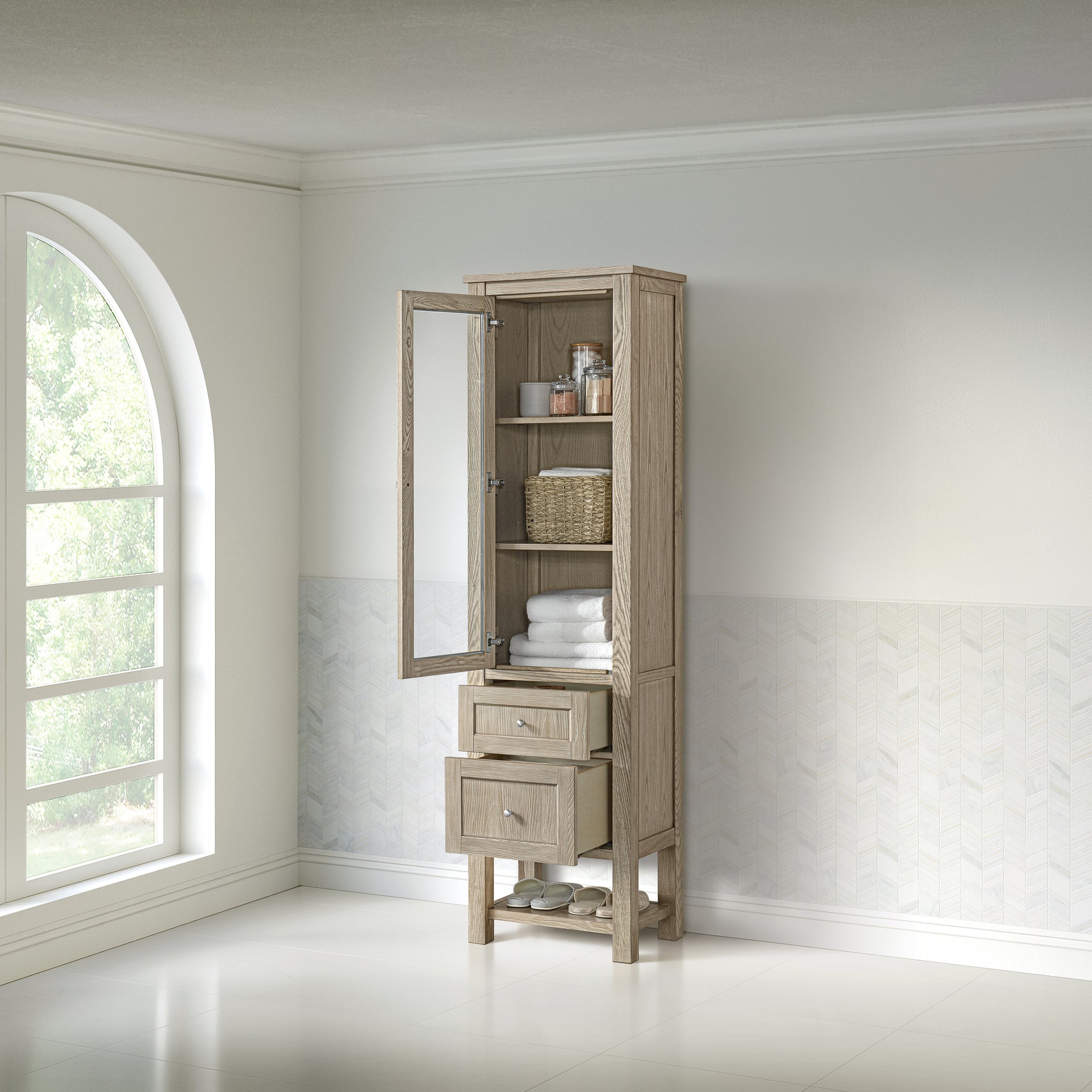 James Martin Breckenridge Linen Cabinet, Whitewashed Oak, view 9