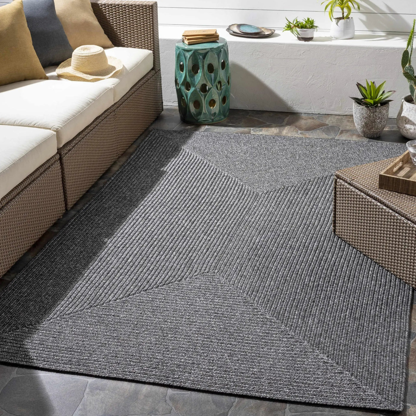 Black Braided Faux Jute Outdoor Rug by Boutique Rugs