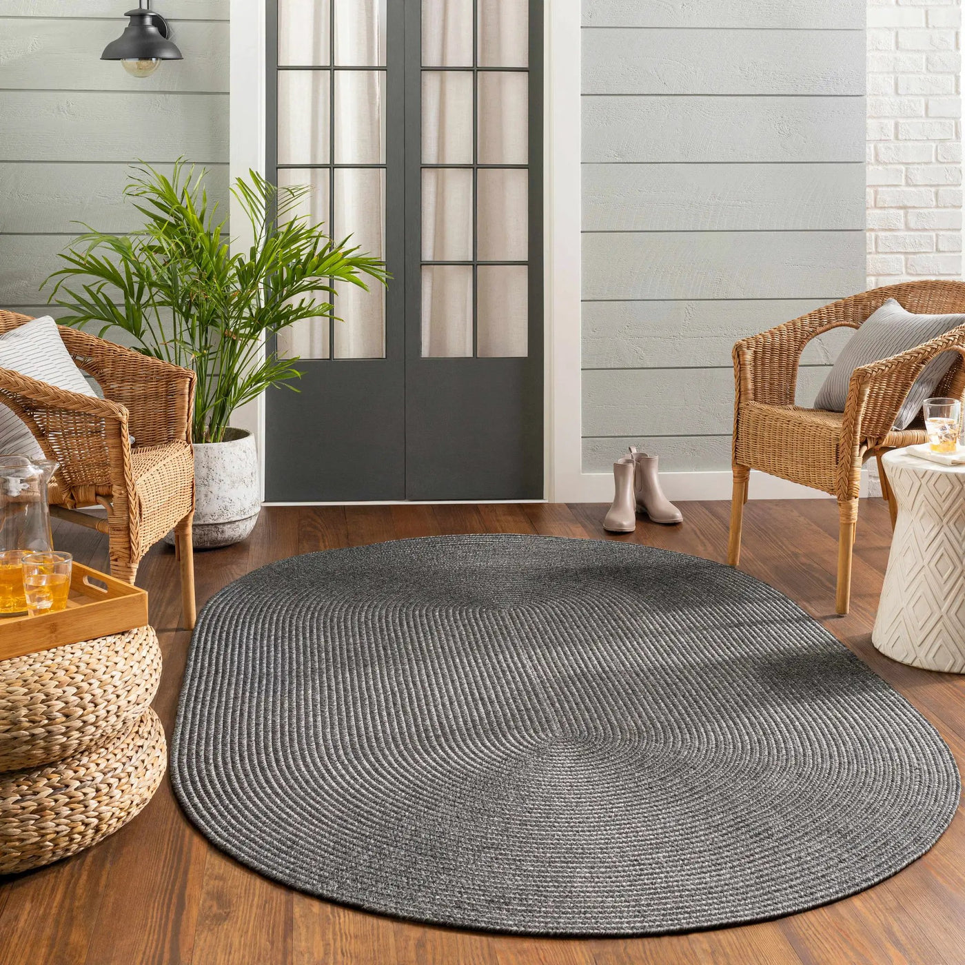 Black Braided Faux Jute Outdoor Rug by Boutique Rugs