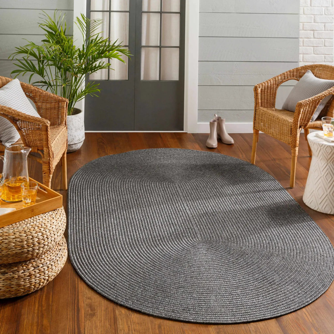 Black Braided Faux Jute Outdoor Rug by Boutique Rugs