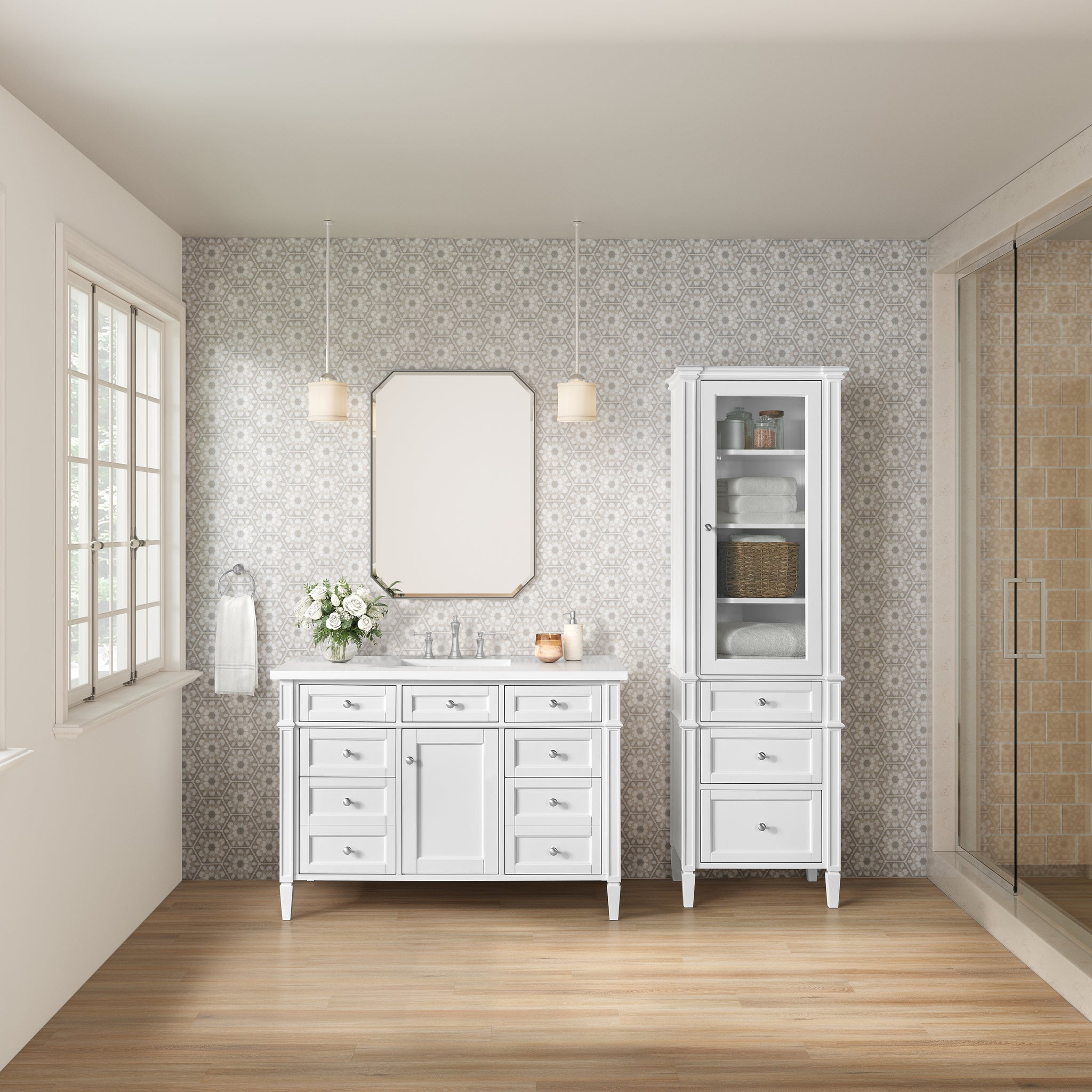 James Martin Brittany Linen Cabinet, Bright White, view 3