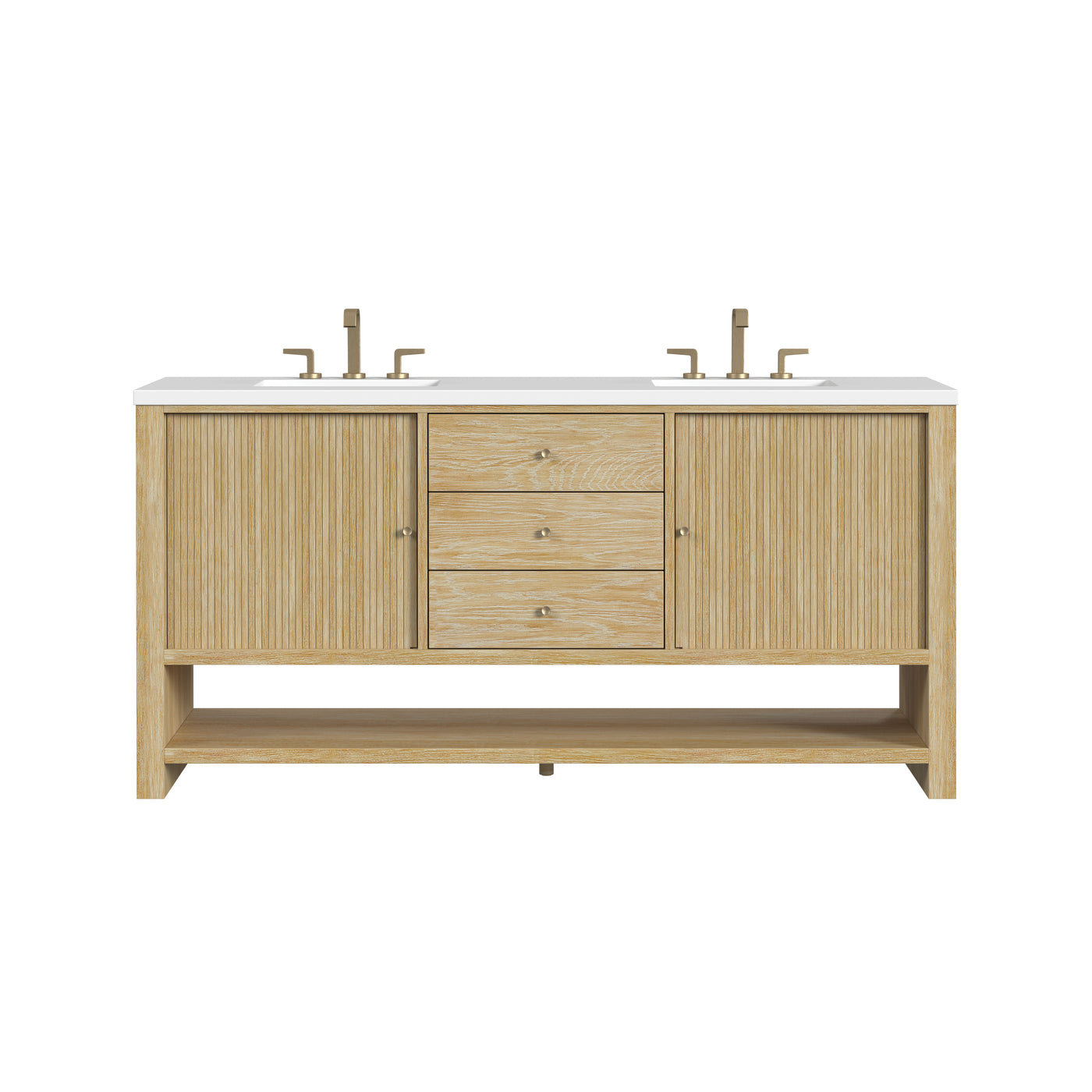 James Martin Marigot 72" Double Bathroom Vanity, Sunwashed Oak with White Zeus countertop