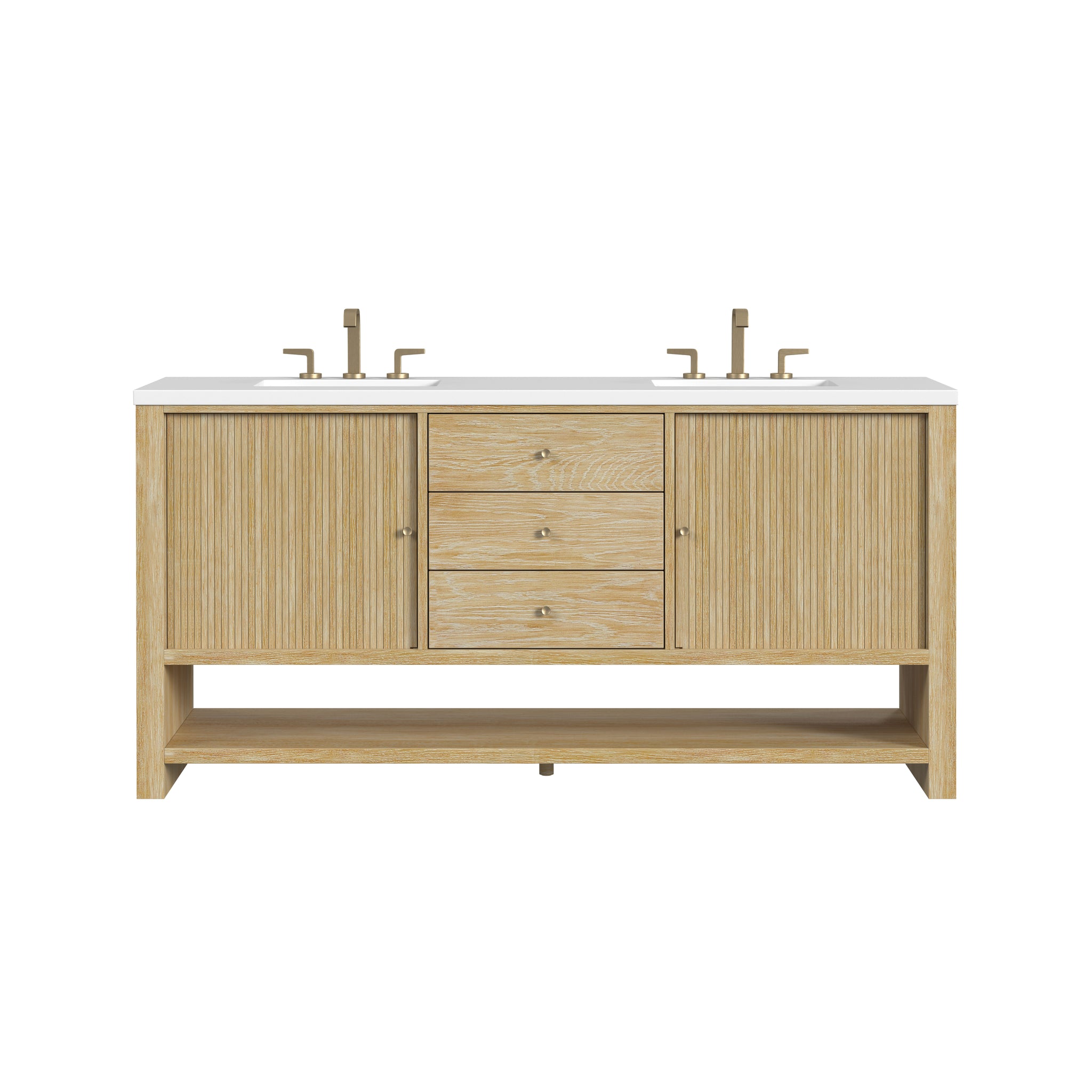 James Martin Marigot 72" Double Bathroom Vanity, Sunwashed Oak with White Zeus countertop