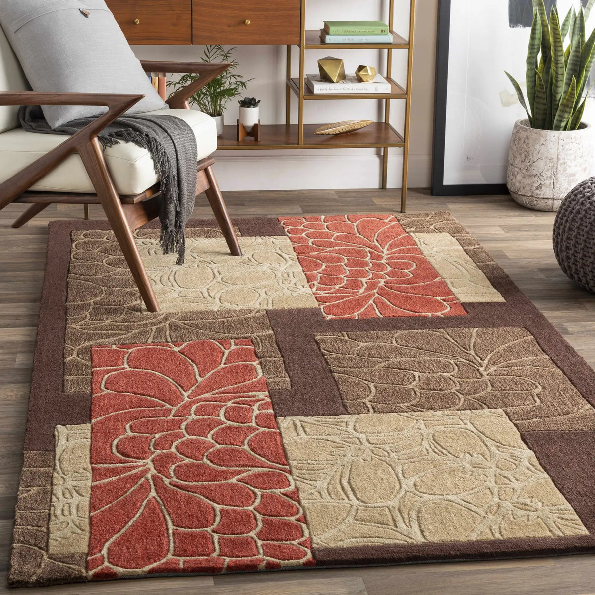 Brick Red-Brown Mosaic Area Rug - Clearance, installed in a room