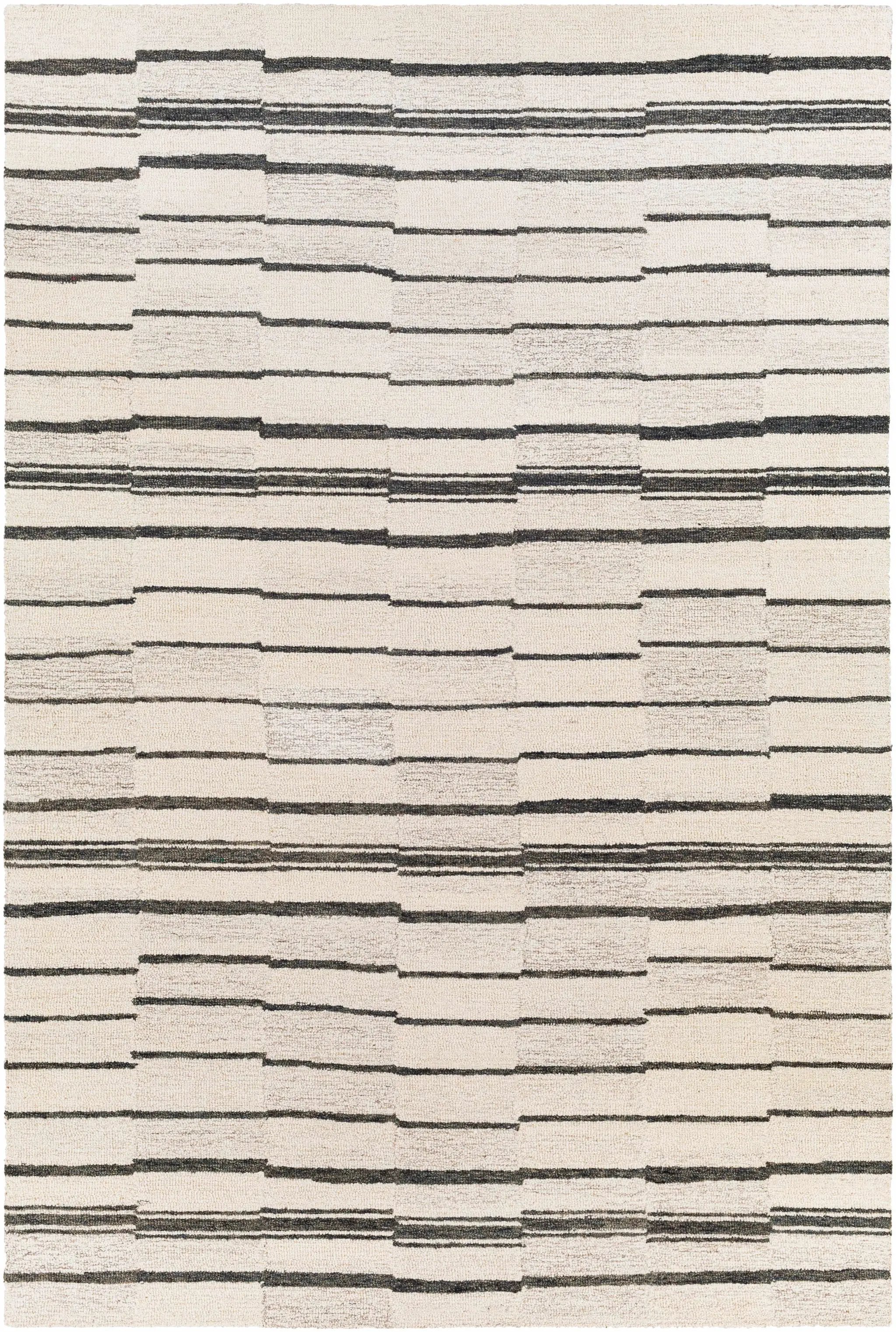 Moorebank Black Striped Wool Rug by Boutique Rugs