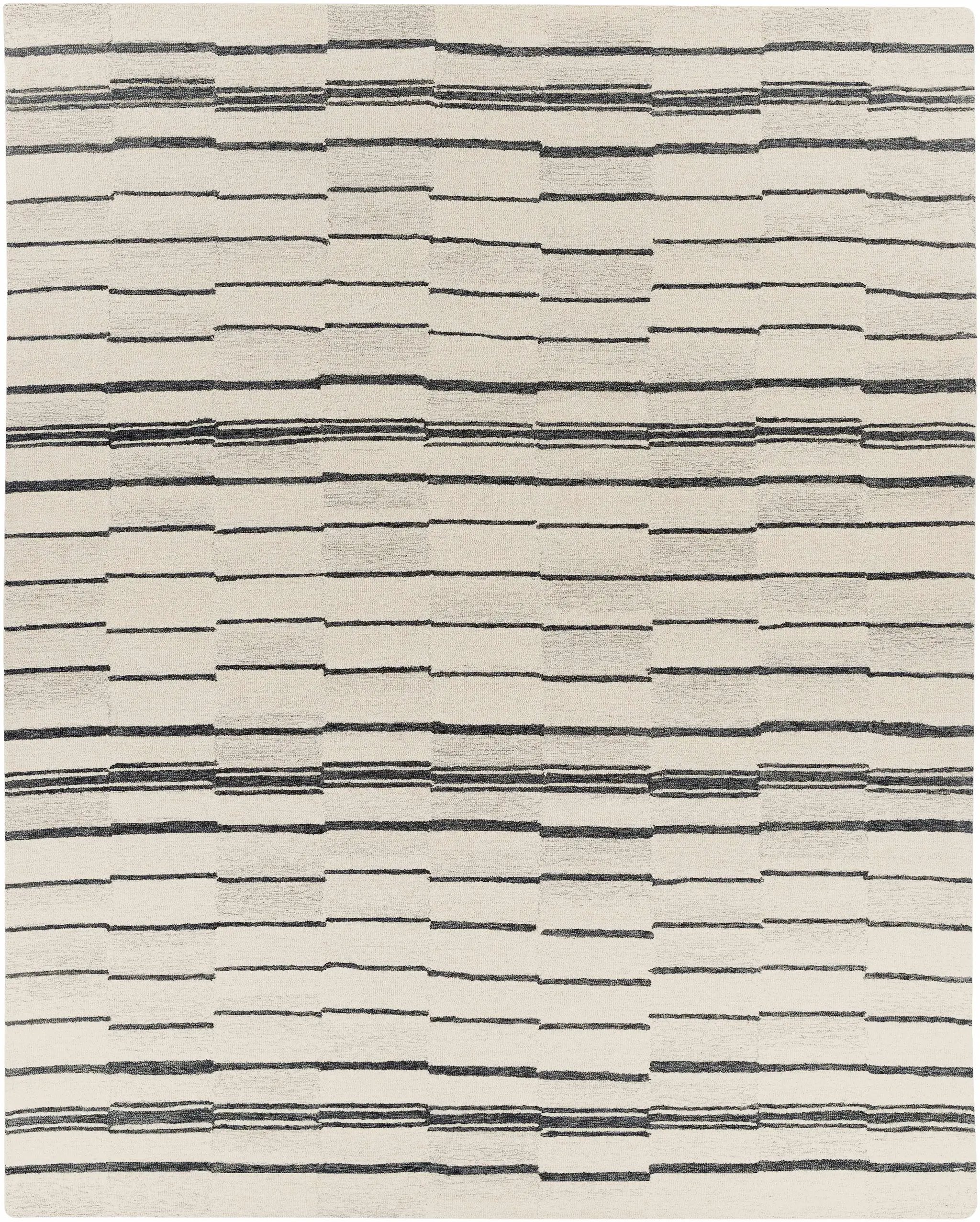 Moorebank Black Striped Wool Rug by Boutique Rugs