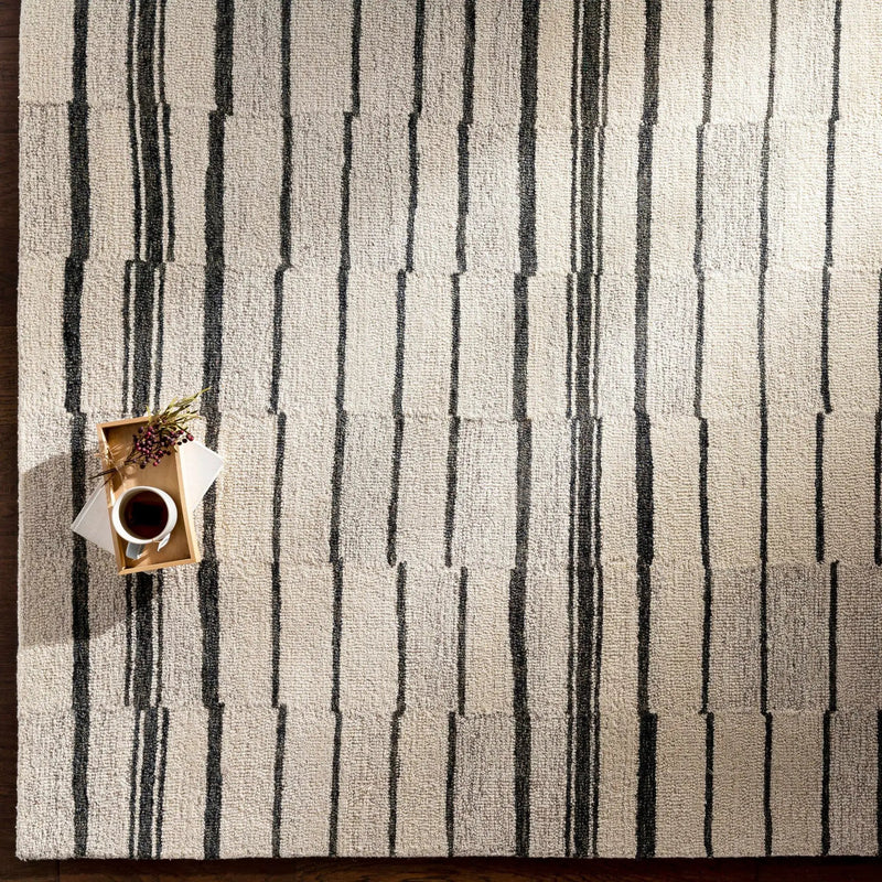 Moorebank Black Striped Wool Rug by Boutique Rugs
