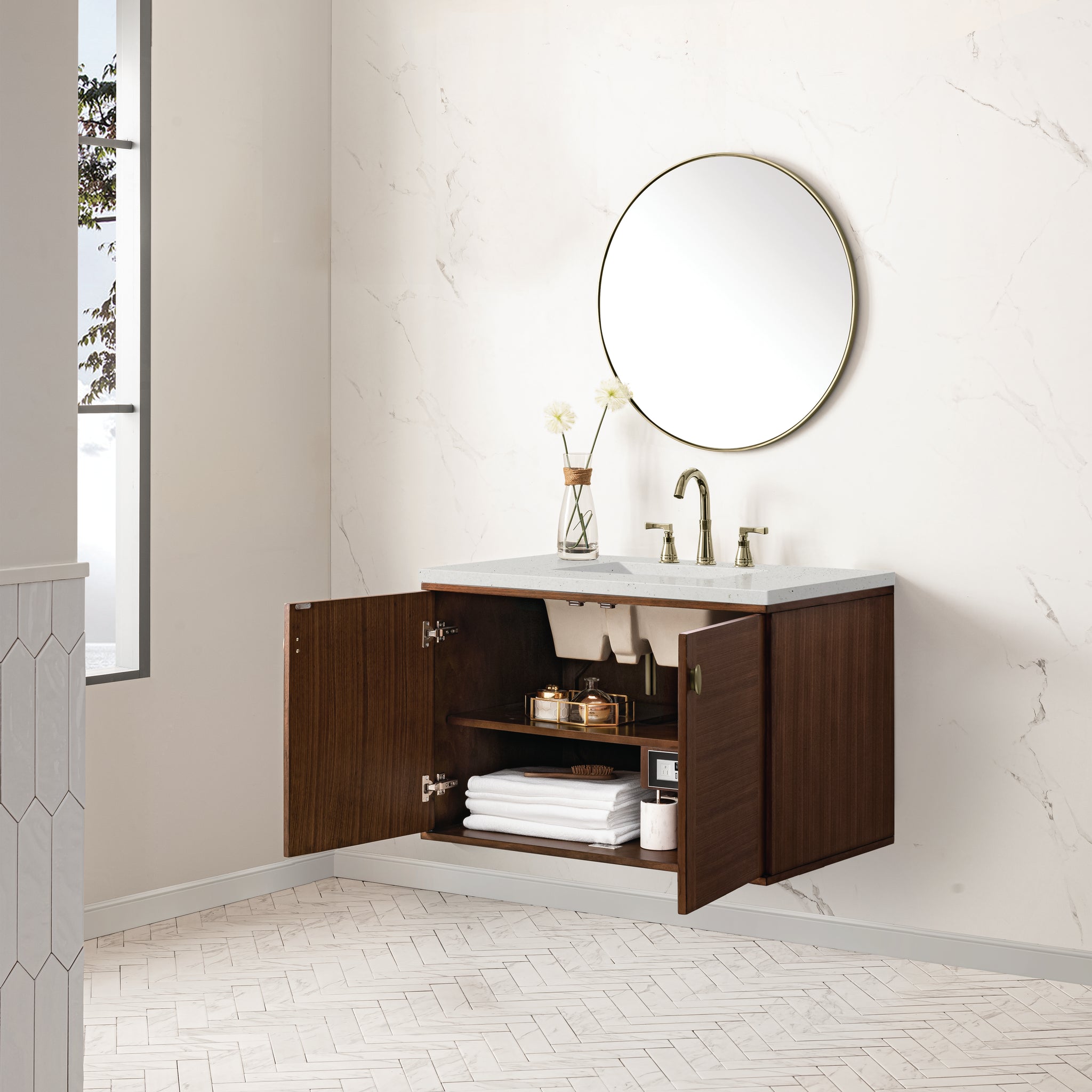 James Martin Amberly 36" Dual Mount Single Bathroom Vanity, Mid-Century Walnut, view 30