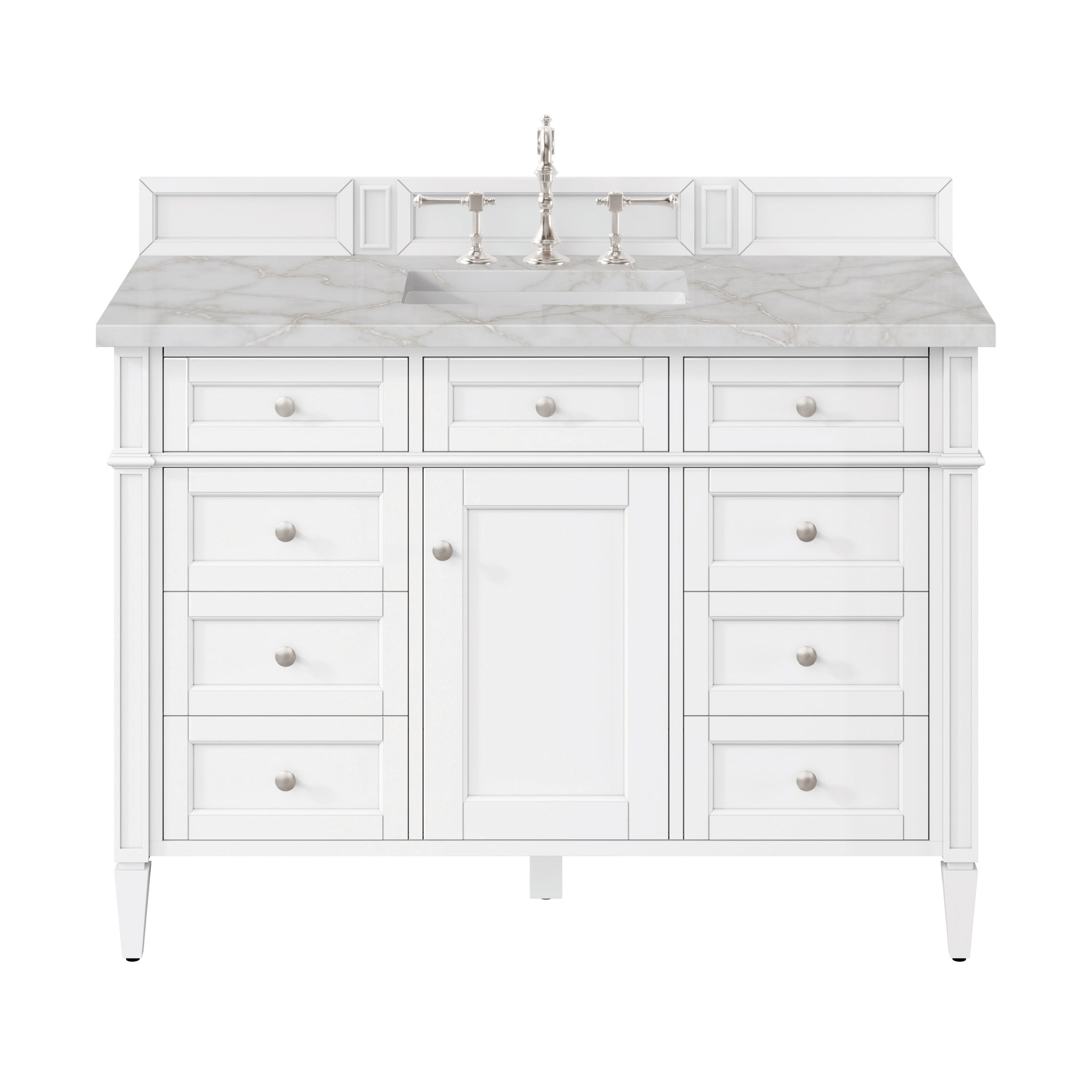 James Martin Brittany 48" Single Bathroom Vanity, Bright White with Victorian Silver (FreePower) countertop