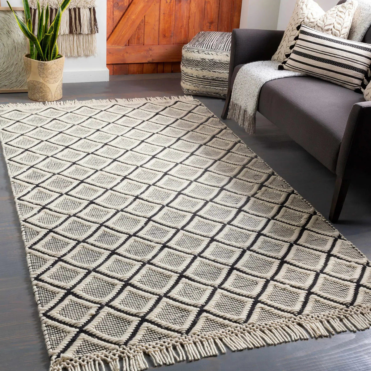 Maria Textured Hand Woven Wool Rug - Clearance, installed in a room