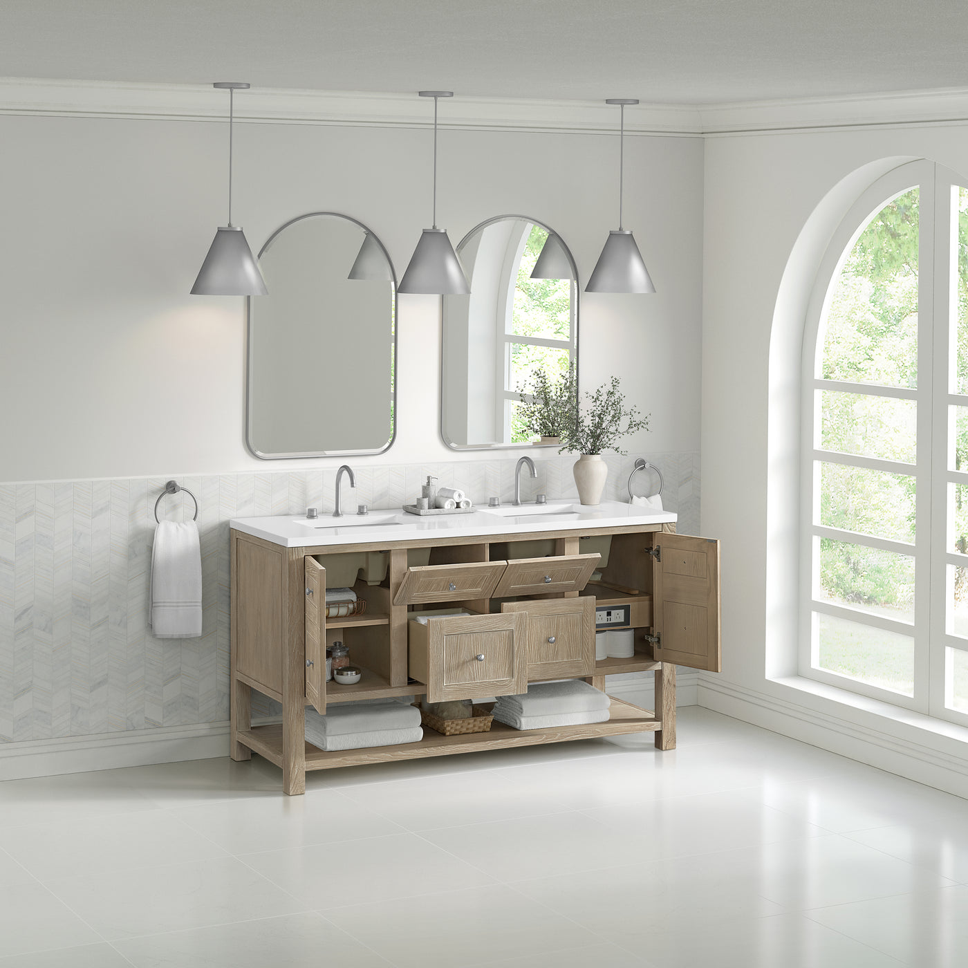 James Martin Breckenridge 60" Double Bathroom Vanity, Whitewashed Oak, view 34