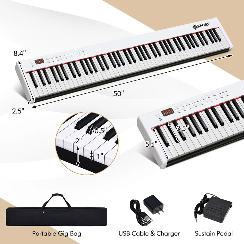 88-Key Portable Full-Size Semi-weighted Digital Piano Keyboard by DirectDeals