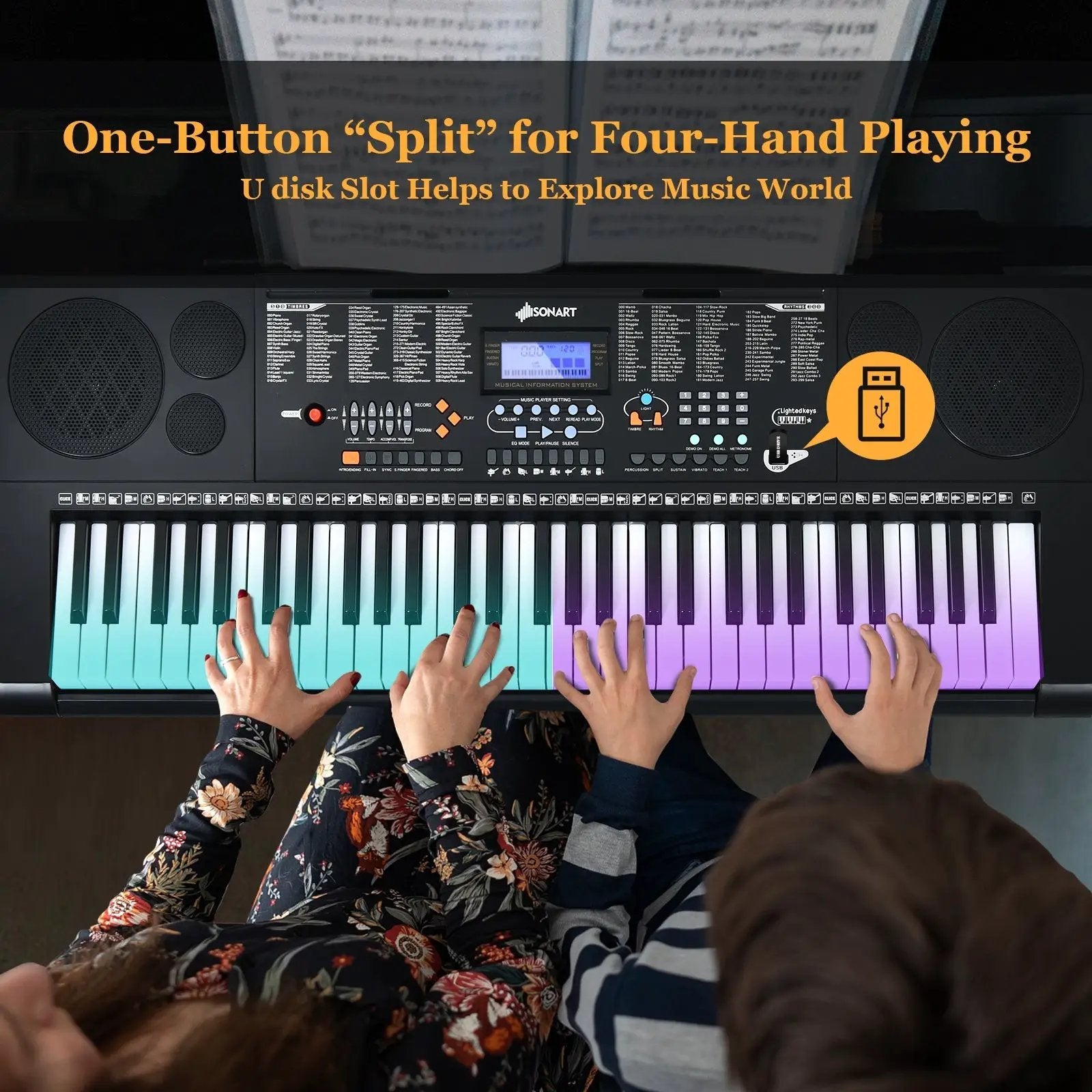 61-Key Electronic Keyboard Piano Set with Full Size Lighted Keys by DirectDeals