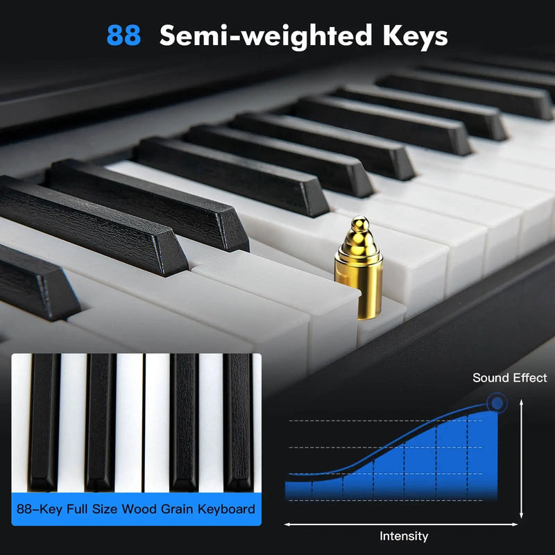 88-Key Portable Electric Lighted Keyboard Piano-Black by DirectDeals