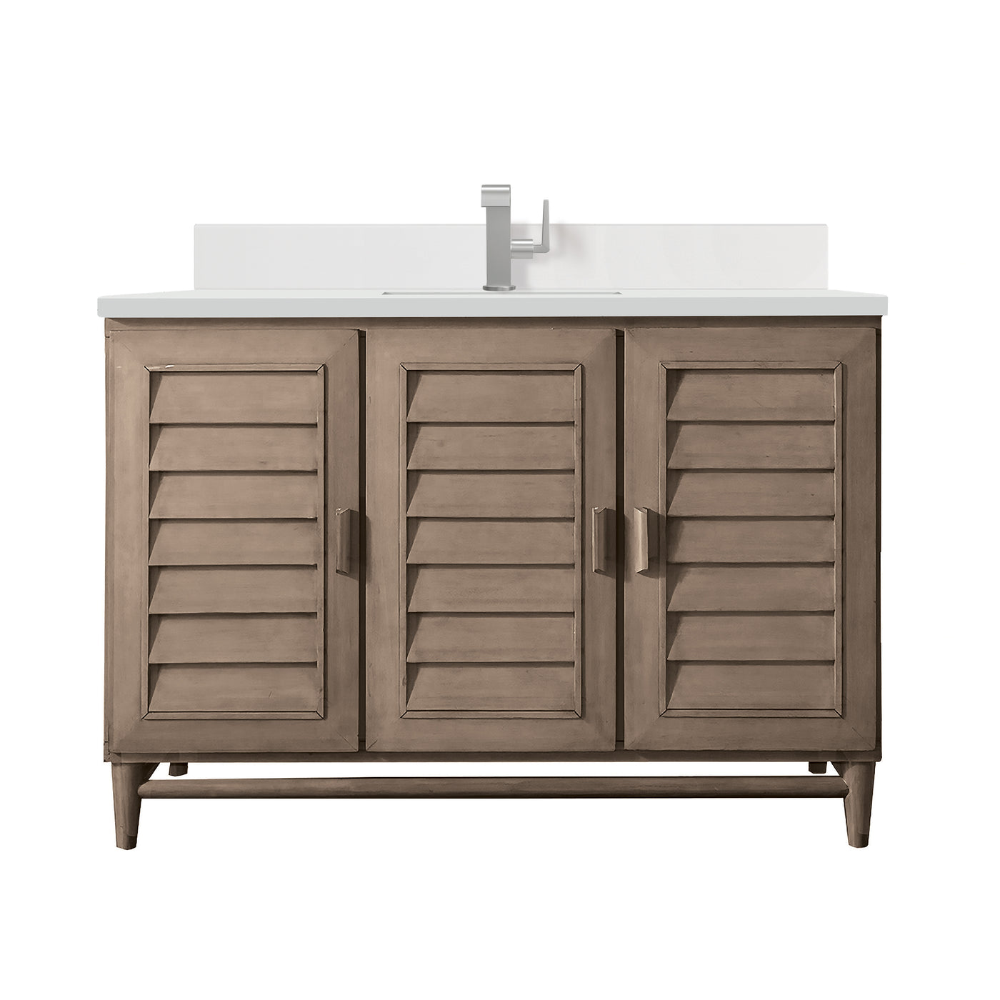 James Martin Portland 48" Single Bathroom Vanity, Whitewashed Walnut with White Zeus (Single Hole, with Backsplash) countertop