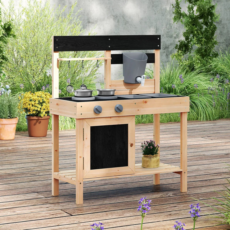 Mud Kitchen Playset Kids Play Kitchen Outdoor with 2 Removable Sinks-Natural by DirectDeals