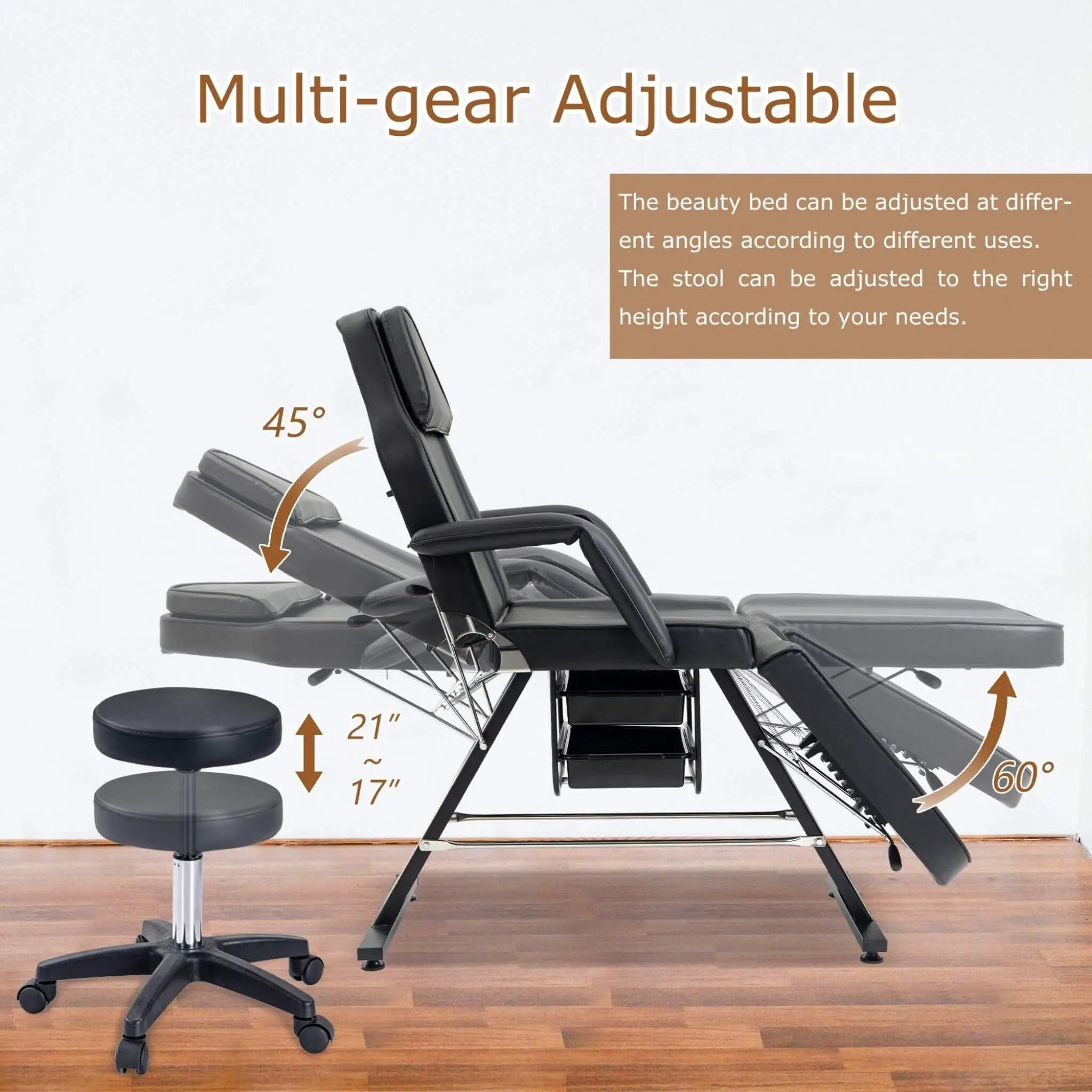 Multi-Purpose 3-Section Adjustable Massage Tattoo Chair With Stool (SAK35617) by SAKSBY WHOLESALE