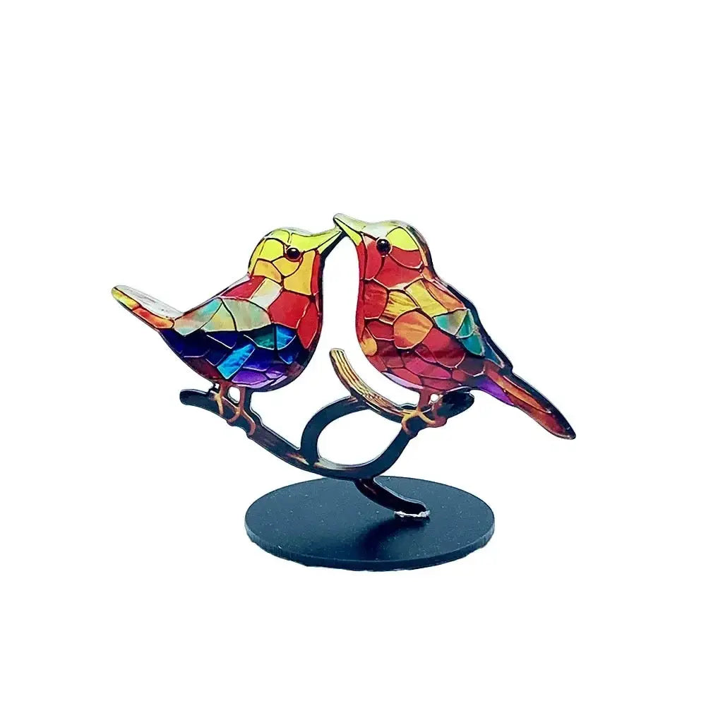 Multicolor Stained Acrylic Birds on Branch for Desktop Display by House Of Avana