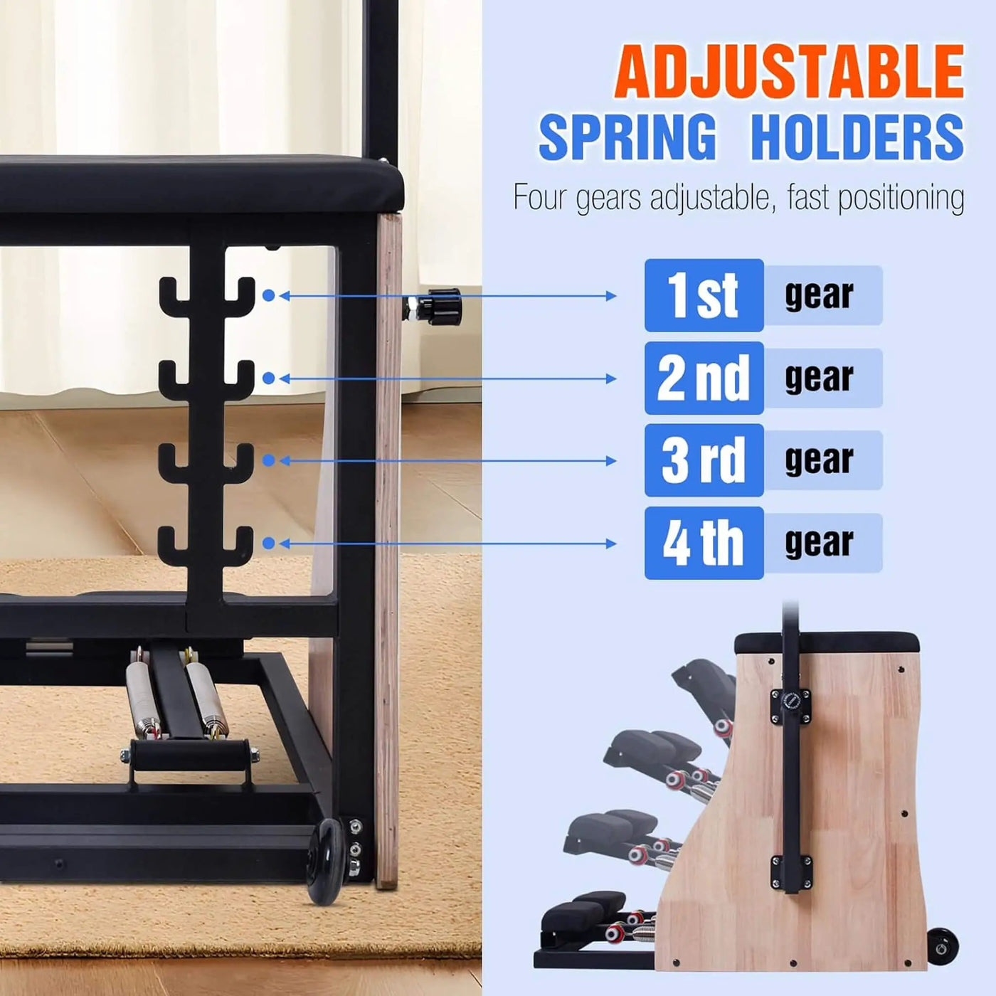 Multifunctional Solid Wood Pilates Reformer Chair With Adjustable Springs And Split Pedals (SAK27581) by SAKSBY WHOLESALE