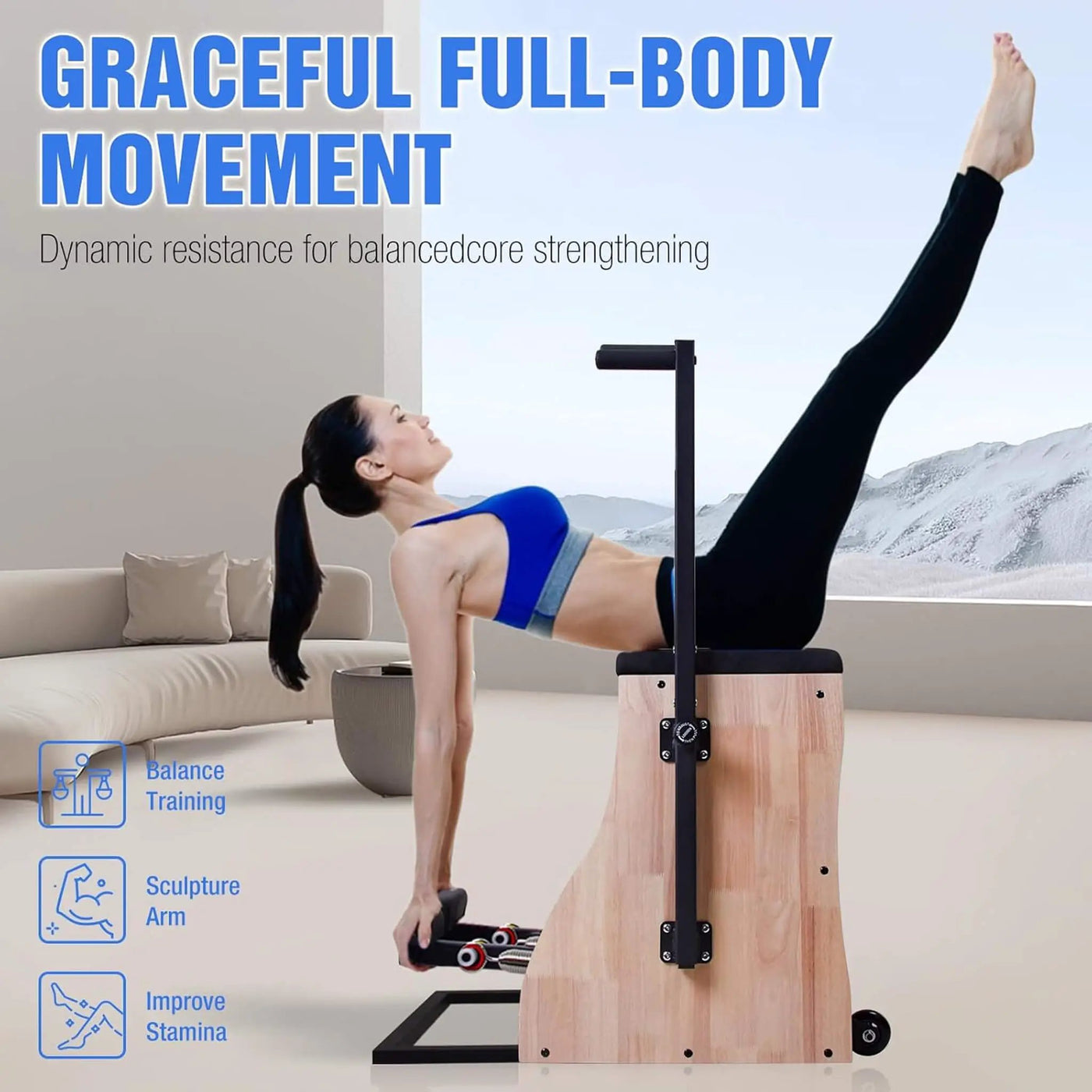 Multifunctional Solid Wood Pilates Reformer Chair With Adjustable Springs And Split Pedals (SAK27581) by SAKSBY WHOLESALE