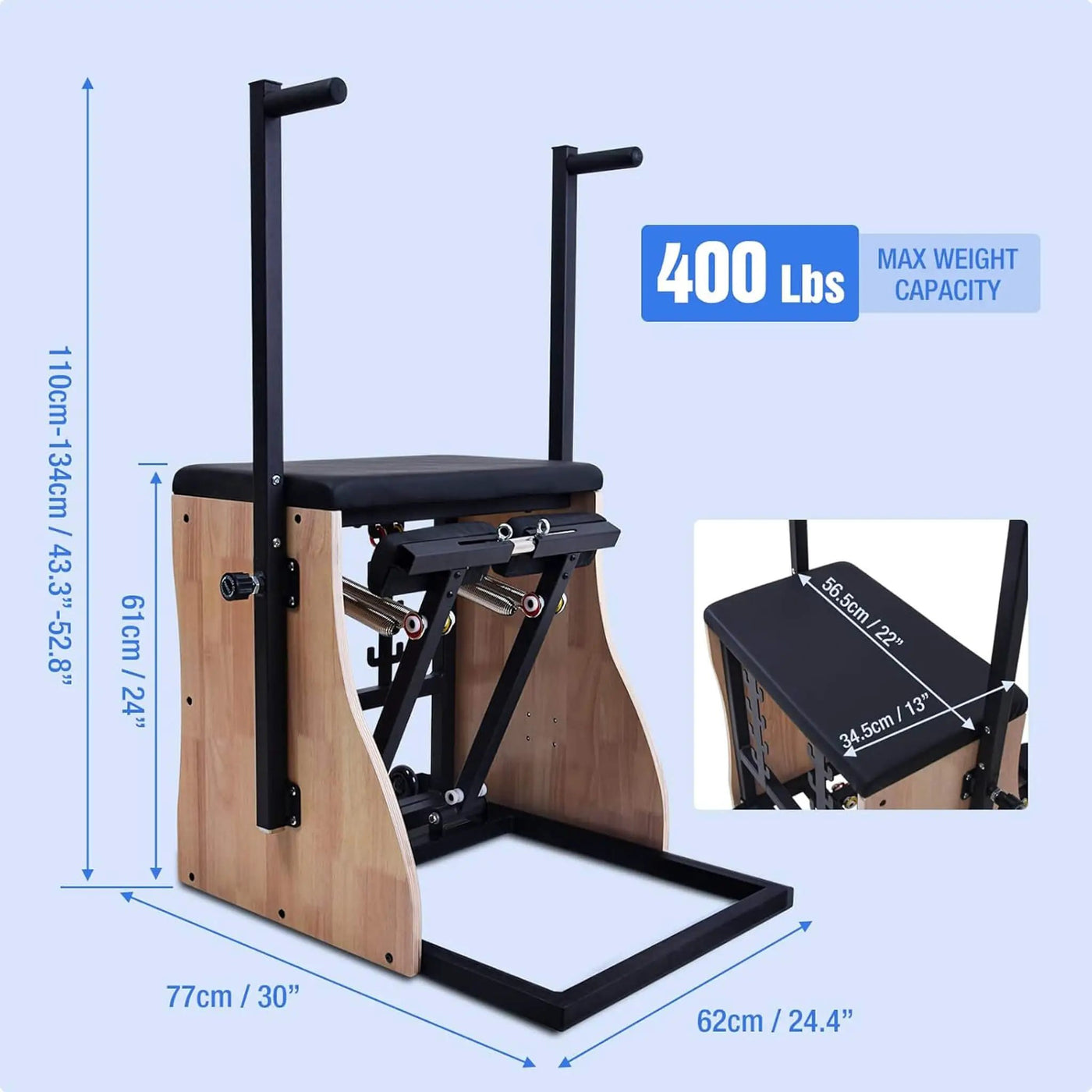 Multifunctional Solid Wood Pilates Reformer Chair With Adjustable Springs And Split Pedals (SAK27581) by SAKSBY WHOLESALE