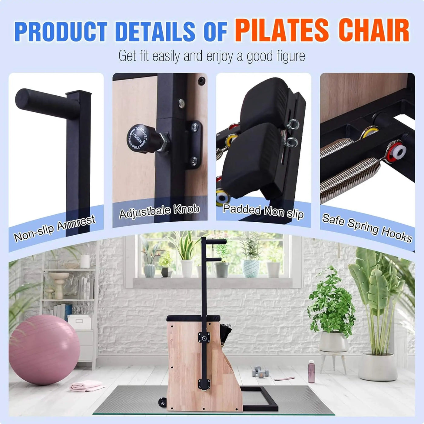Multifunctional Solid Wood Pilates Reformer Chair With Adjustable Springs And Split Pedals (SAK27581) by SAKSBY WHOLESALE