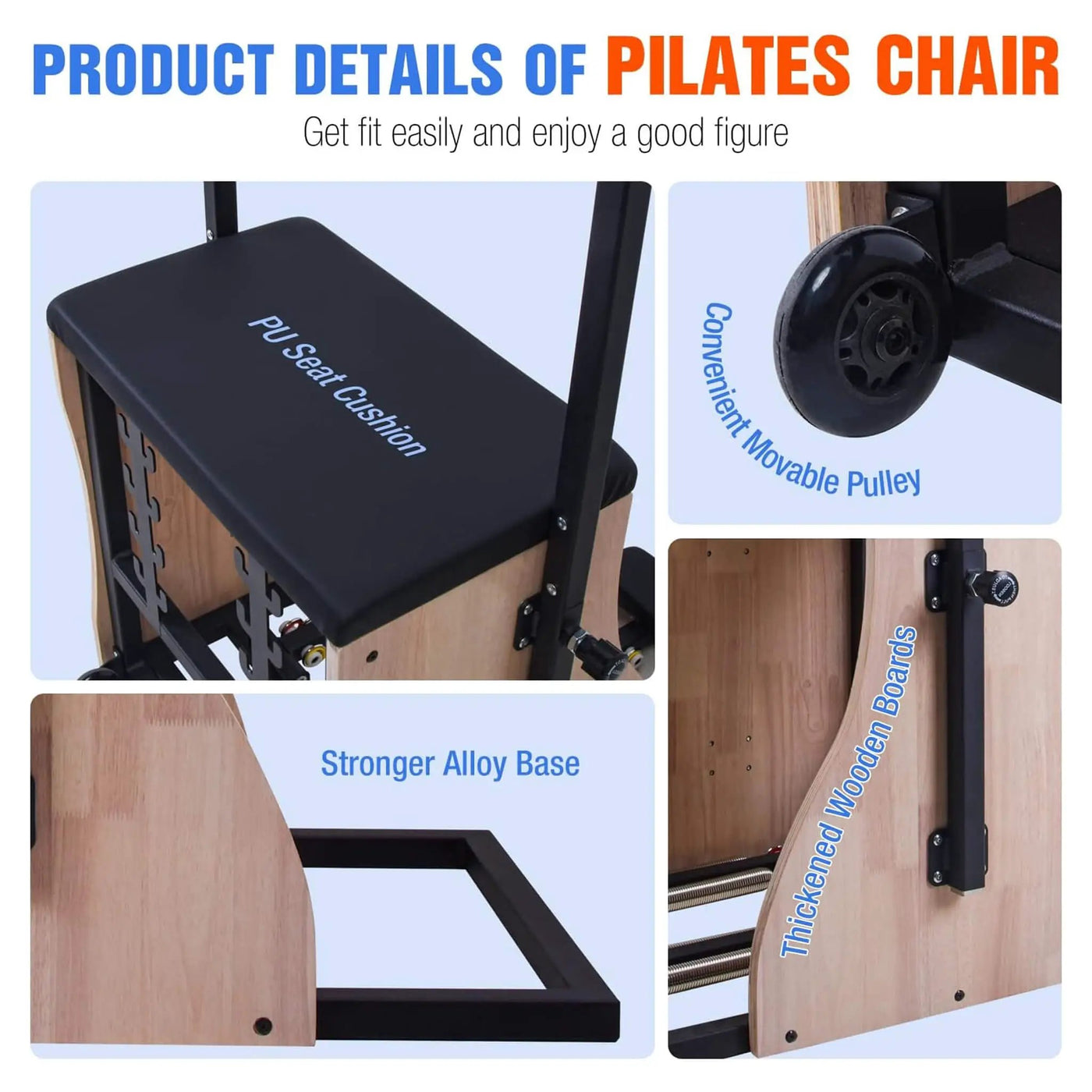 Multifunctional Solid Wood Pilates Reformer Chair With Adjustable Springs And Split Pedals (SAK27581) by SAKSBY WHOLESALE