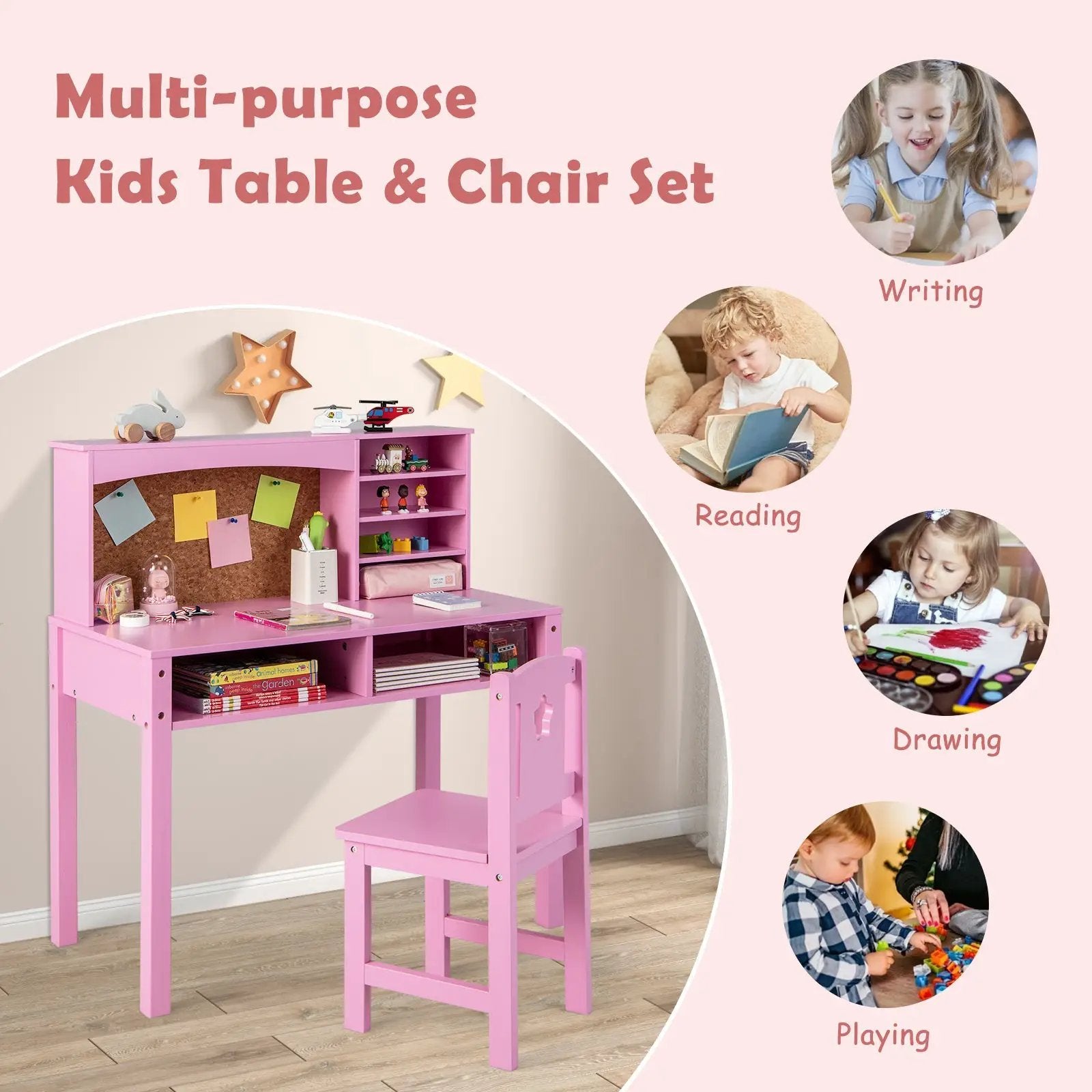 Kids Desk and Chair Set with Hutch and Bulletin Board for 3+ Kids by DirectDeals