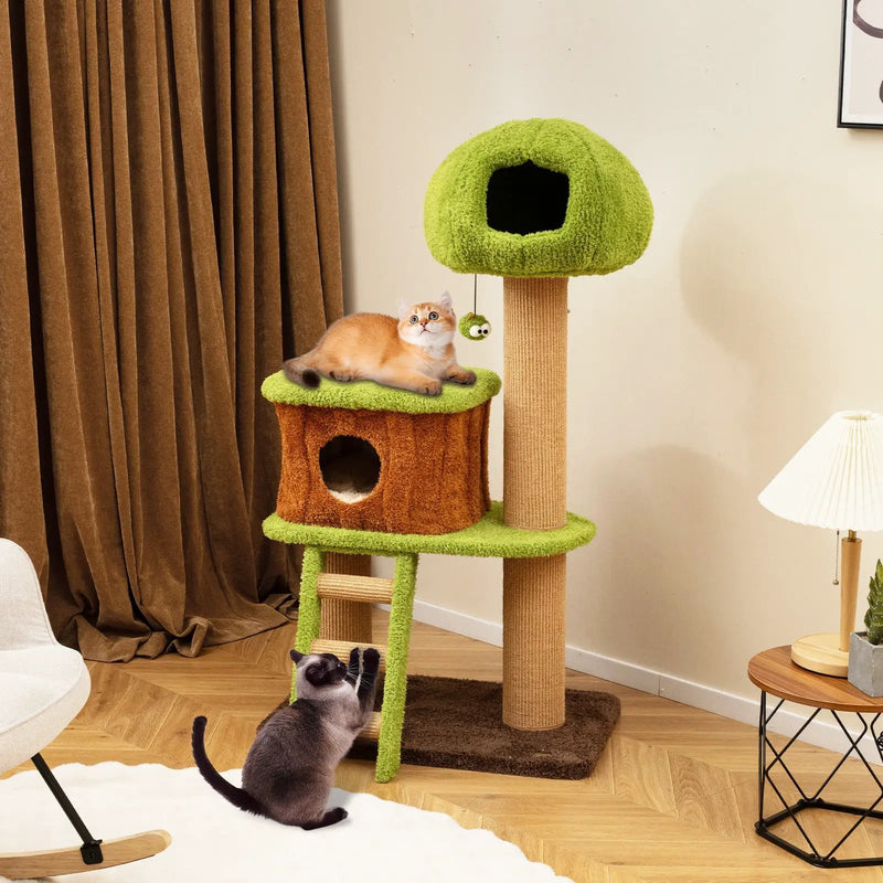 Cute Cat Tree for Indoor Cats with Mushroom-shaped Nest Condo and Climbing Ladder-Green by DirectDeals