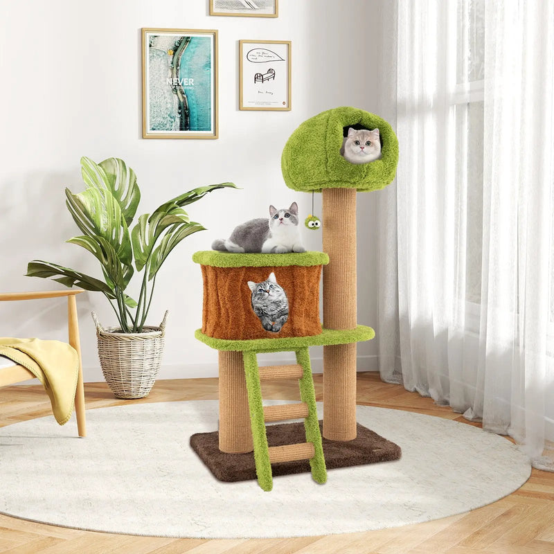 Cute Cat Tree for Indoor Cats with Mushroom-shaped Nest Condo and Climbing Ladder-Green by DirectDeals