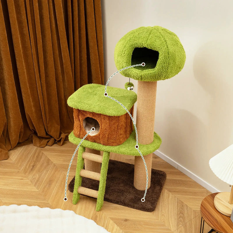 Cute Cat Tree for Indoor Cats with Mushroom-shaped Nest Condo and Climbing Ladder-Green by DirectDeals