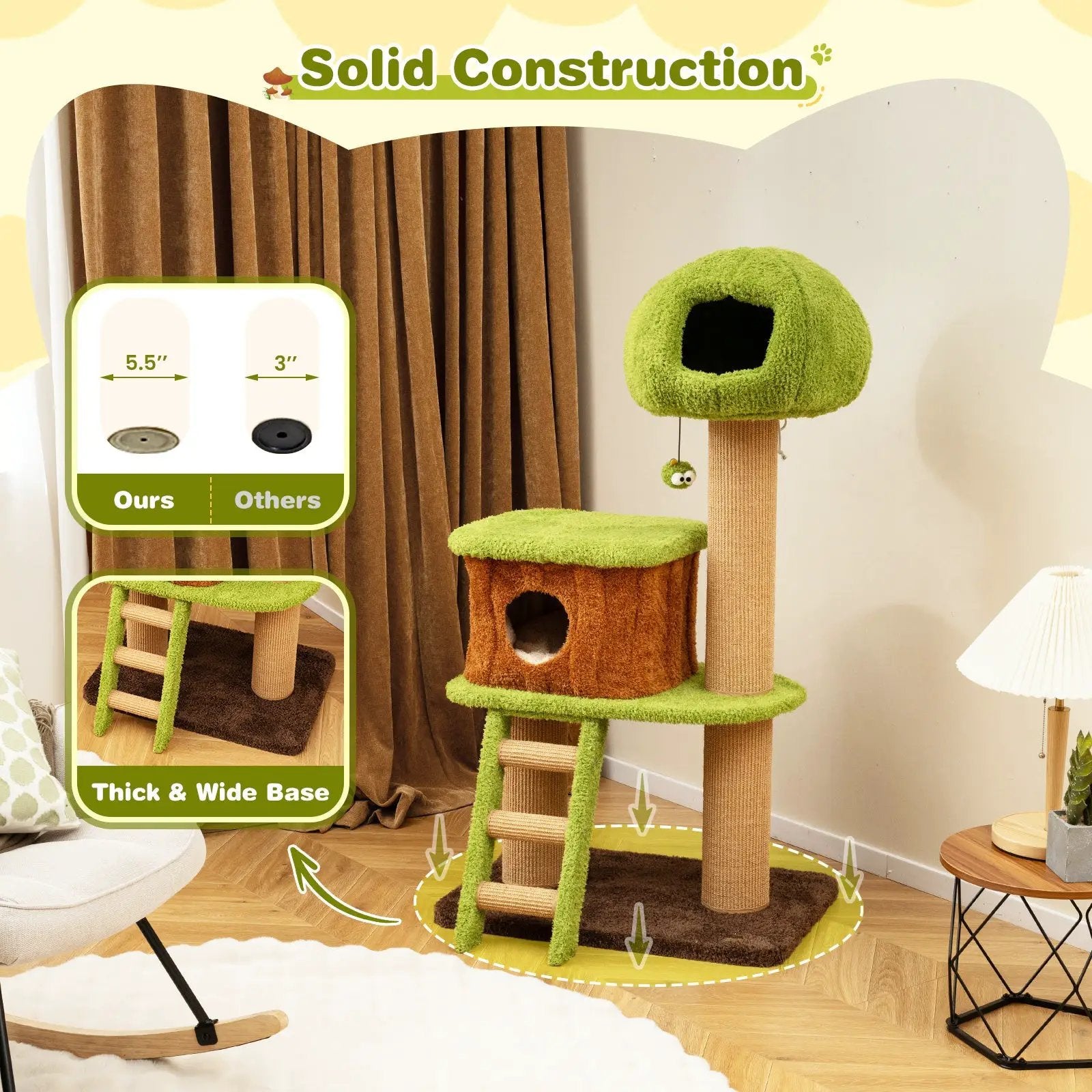 Cute Cat Tree for Indoor Cats with Mushroom-shaped Nest Condo and Climbing Ladder-Green by DirectDeals