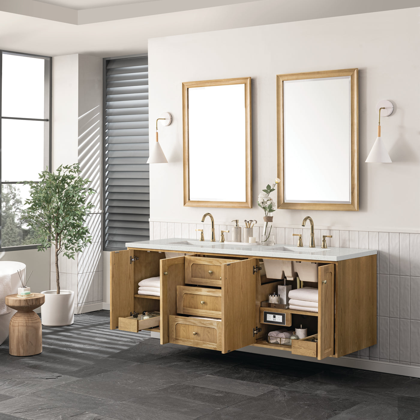 James Martin Laurent 72" Dual Mount Double Bathroom Vanity, Light Natural Oak, view 38