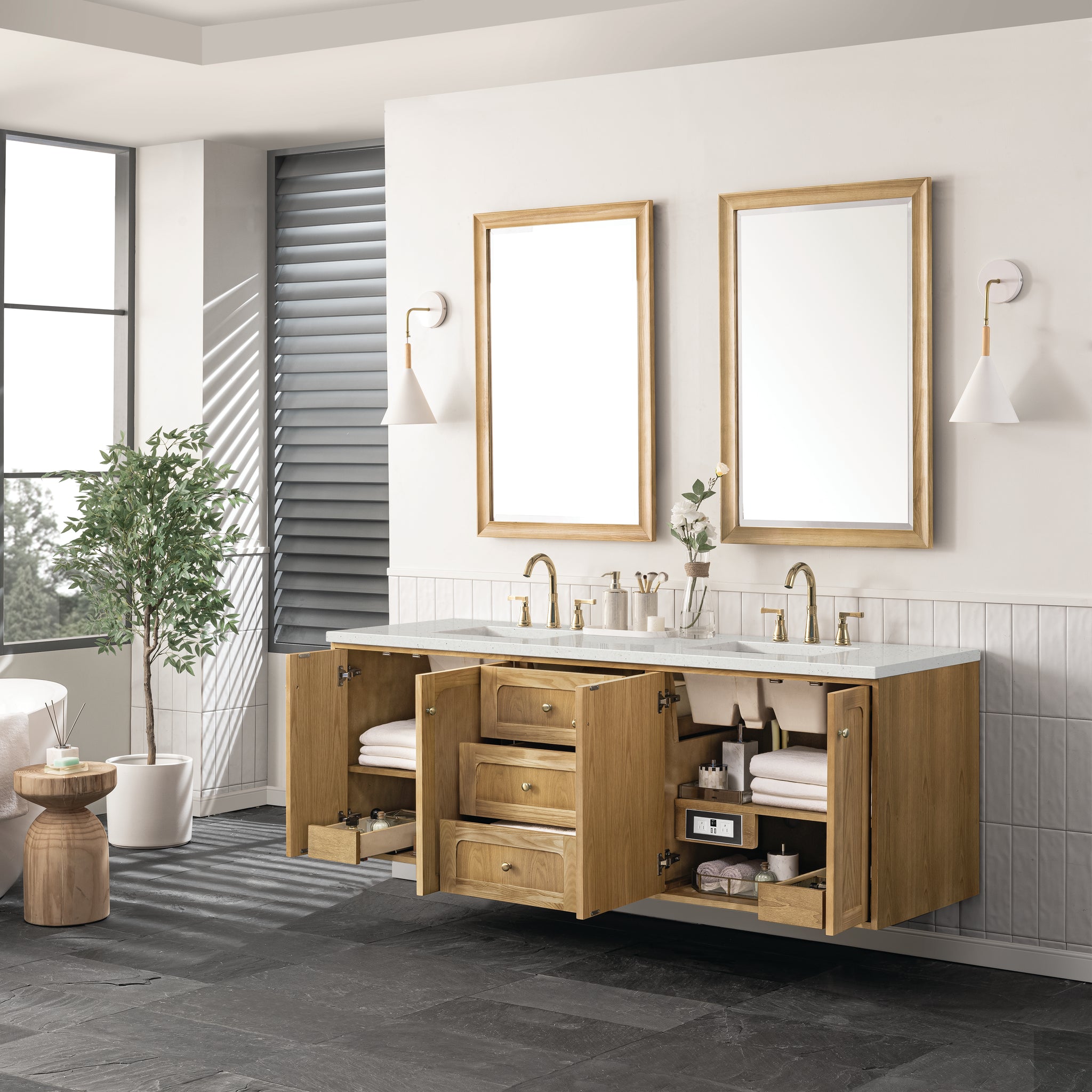 James Martin Laurent 72" Dual Mount Double Bathroom Vanity, Light Natural Oak, view 38